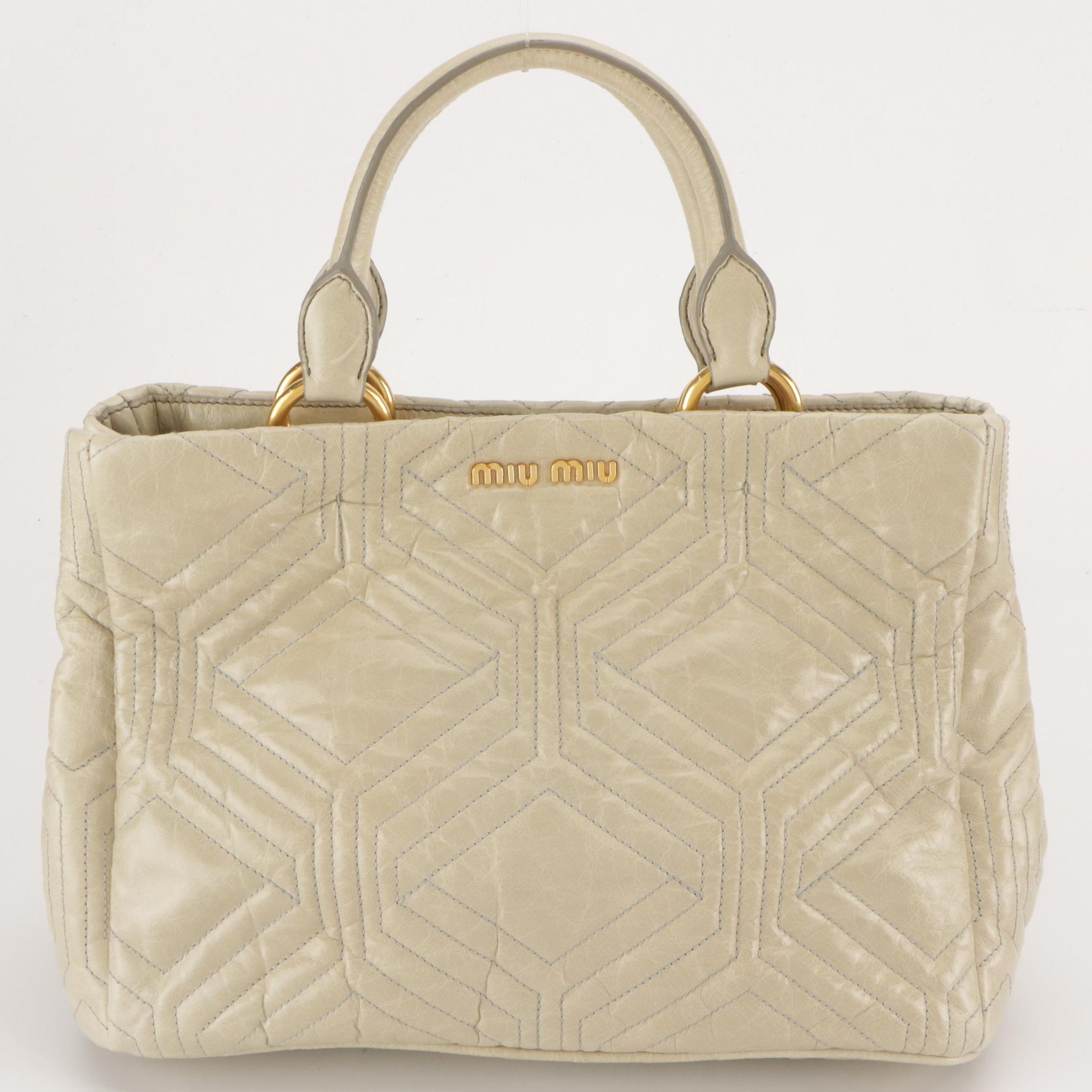 Miu Miu Two-Way Shopper Tote in Nube Vitello Shine Calfskin Leather