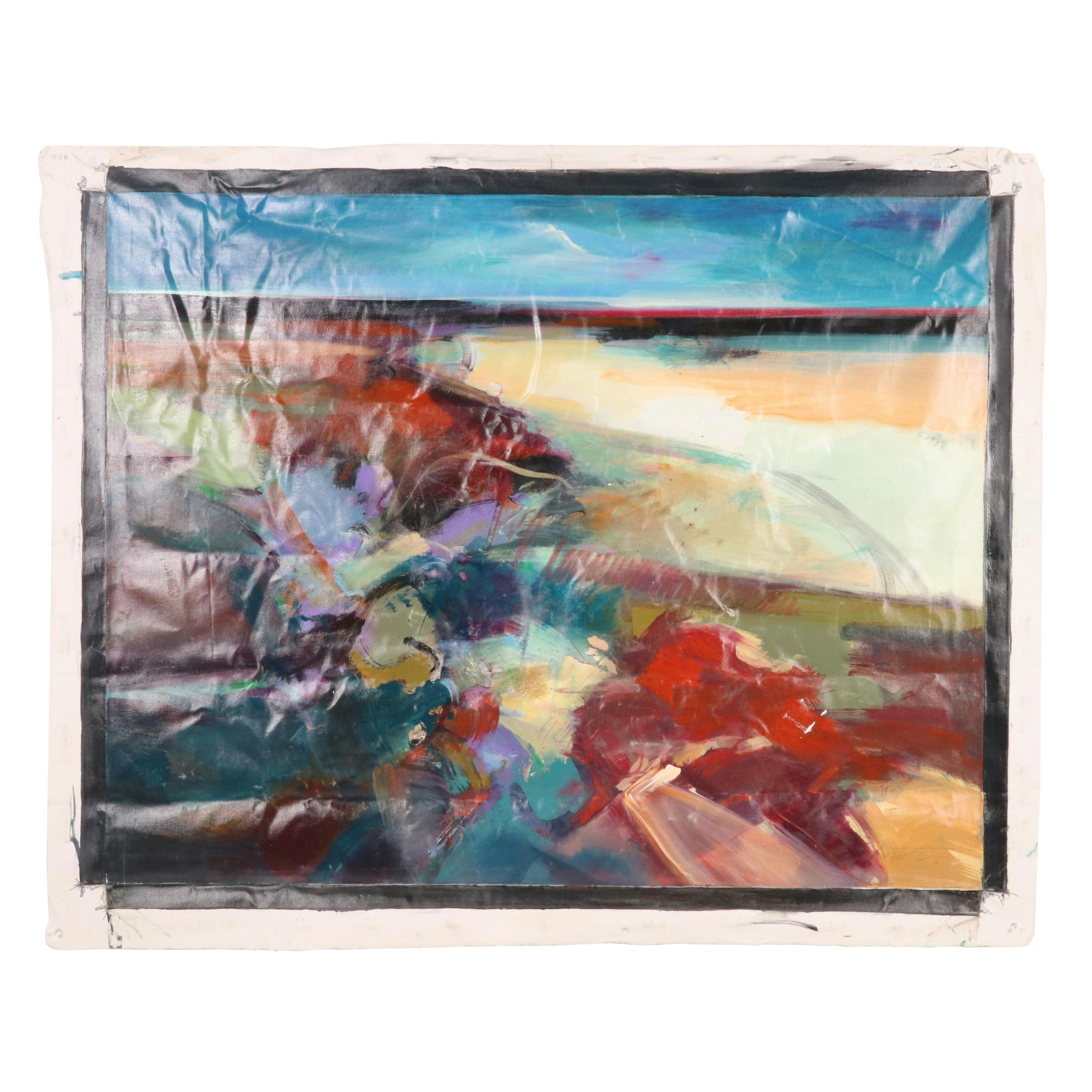 Mark Whitmarsh Stylized Landscape Oil Painting "Earth Divide," 1990