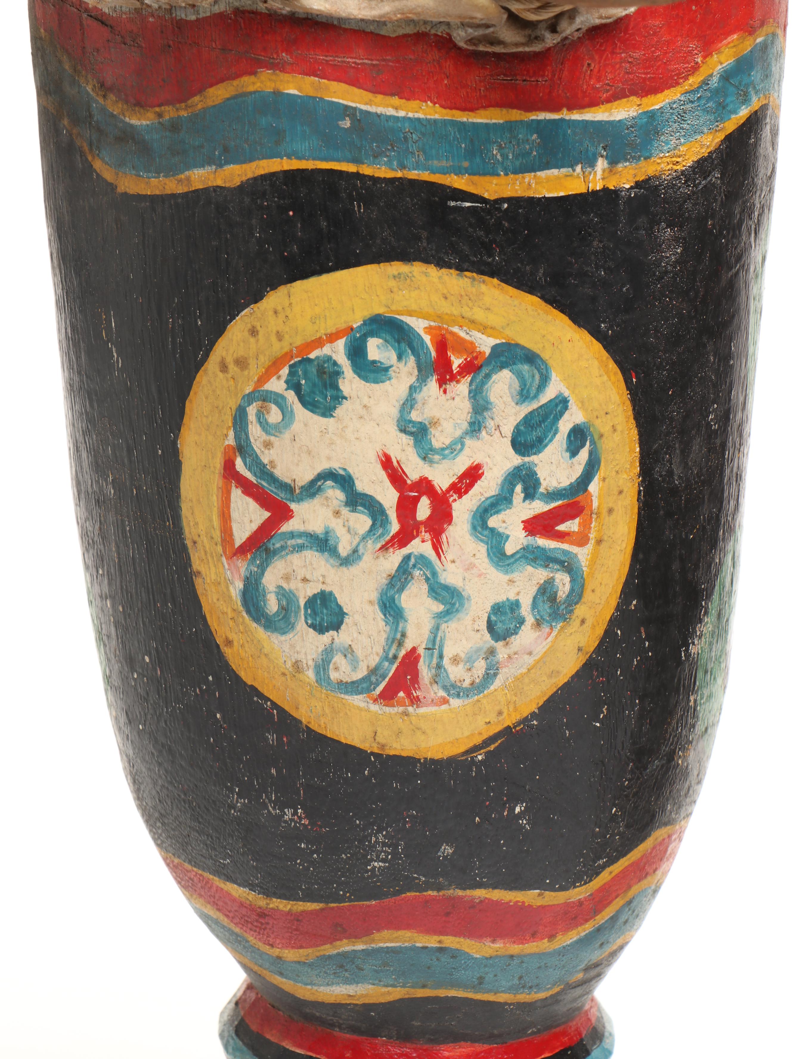 African Hide Covered Wood Djembe with Haitian Hand-Painted Rada Drum