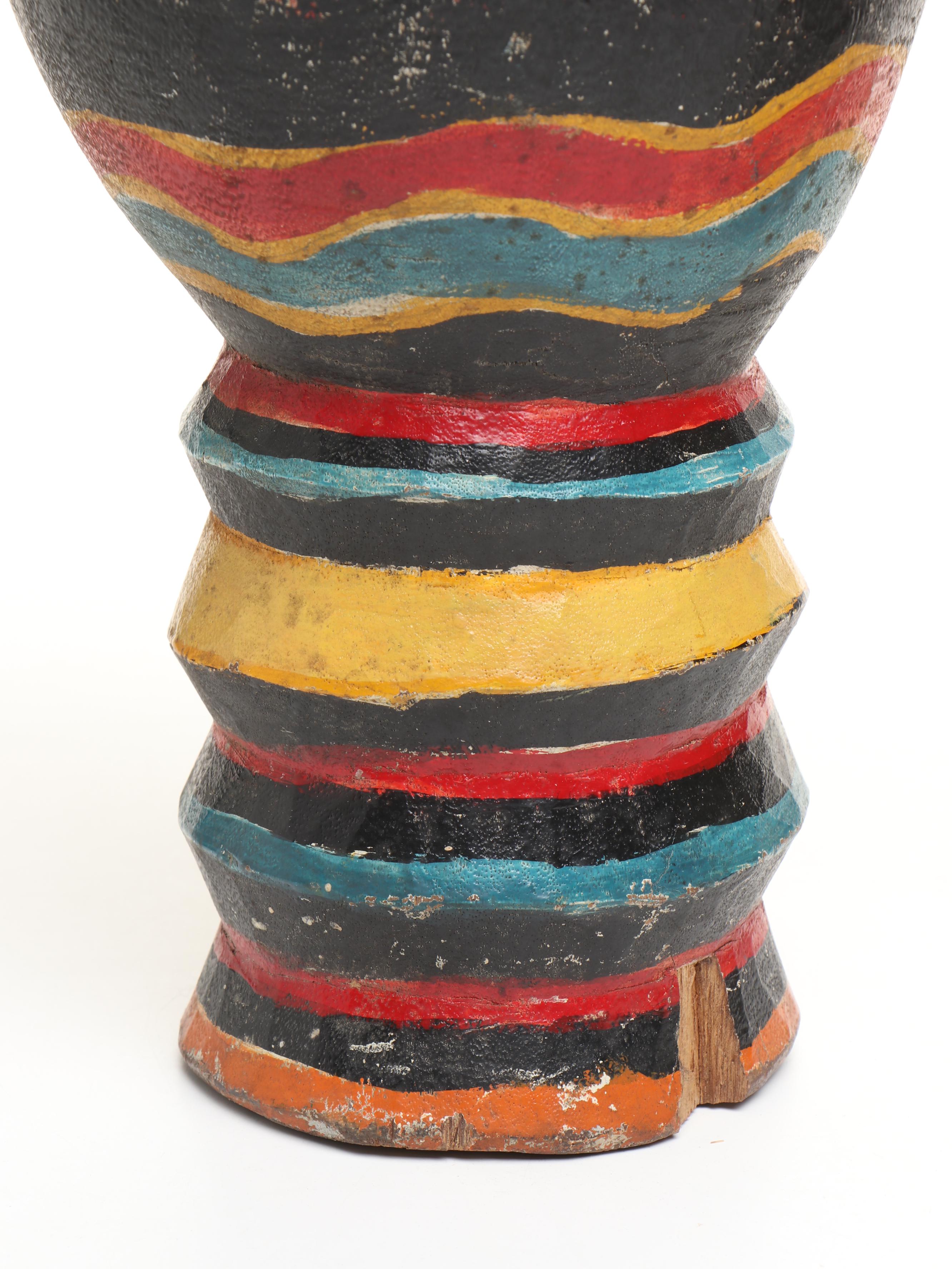 African Hide Covered Wood Djembe with Haitian Hand-Painted Rada Drum