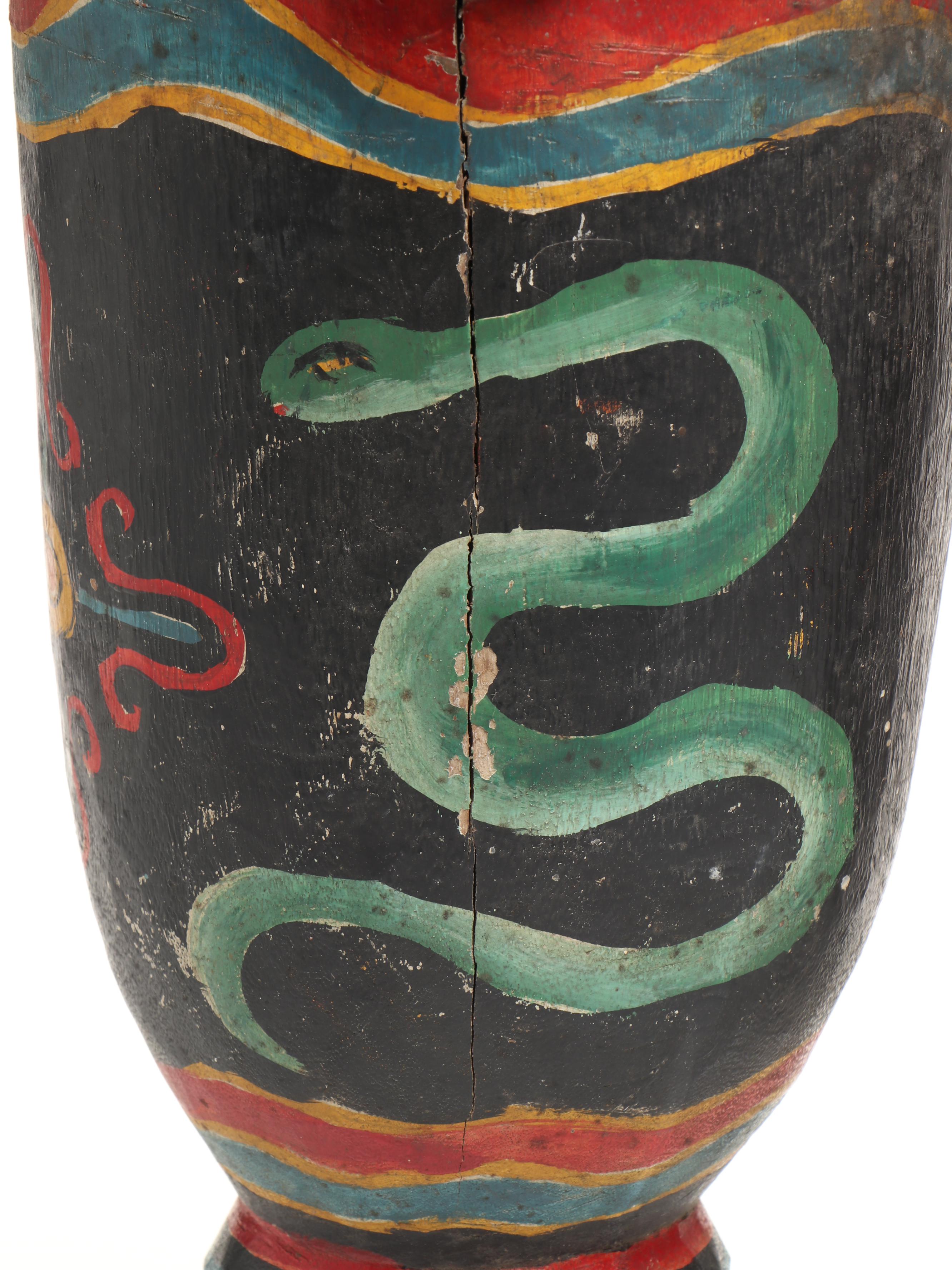 African Hide Covered Wood Djembe with Haitian Hand-Painted Rada Drum