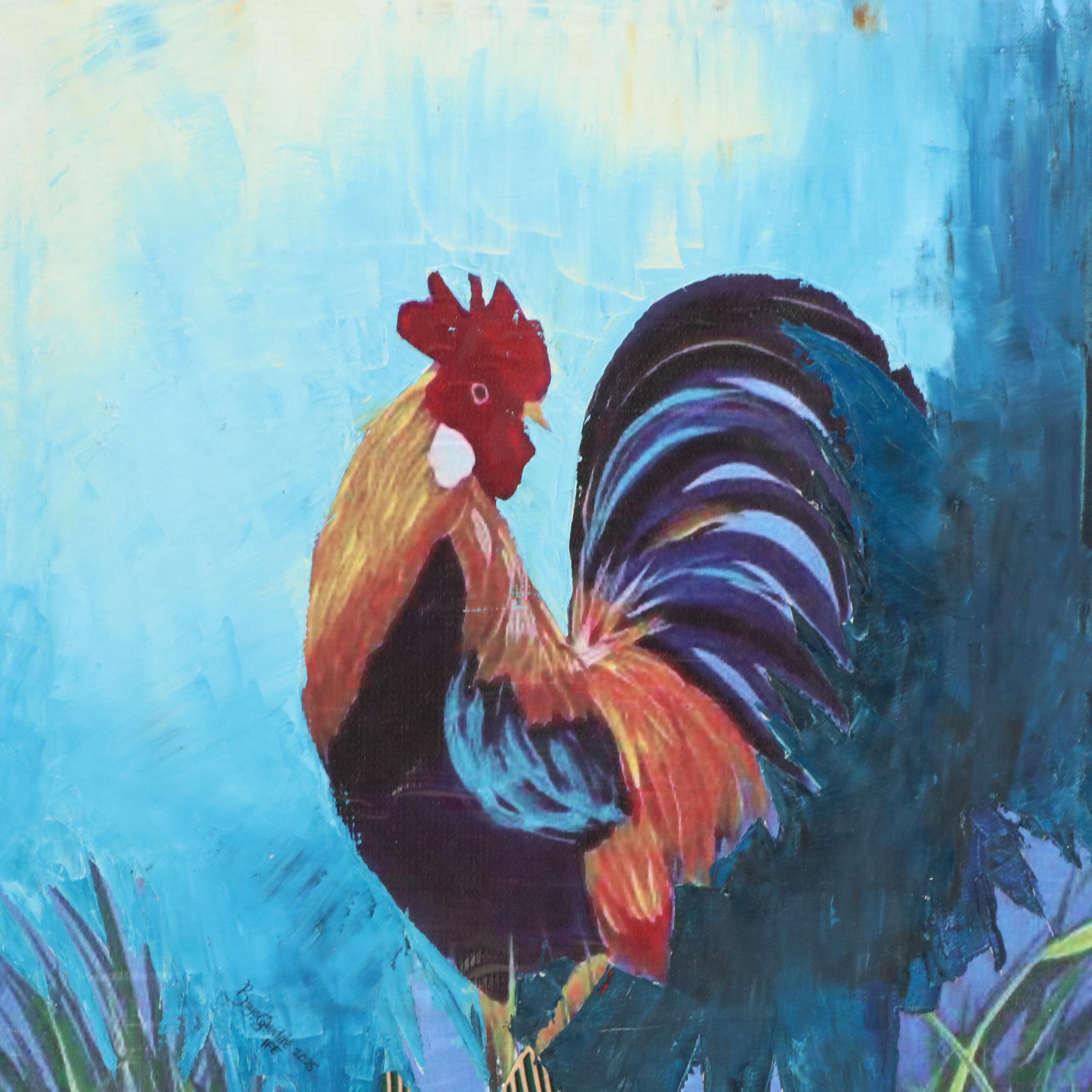 Bayo Ogundele Stylized Mixed Media Collage of a Rooster "Akuko," 2025