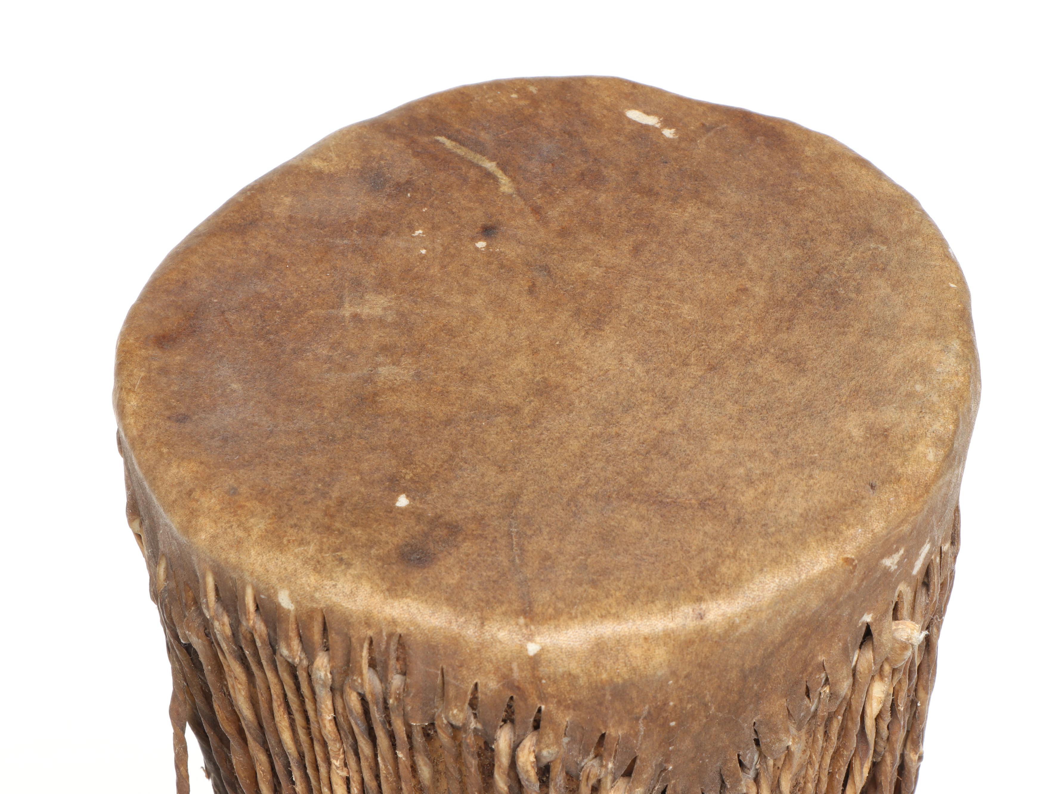 African Hide Covered Wood Djembe with Haitian Hand-Painted Rada Drum