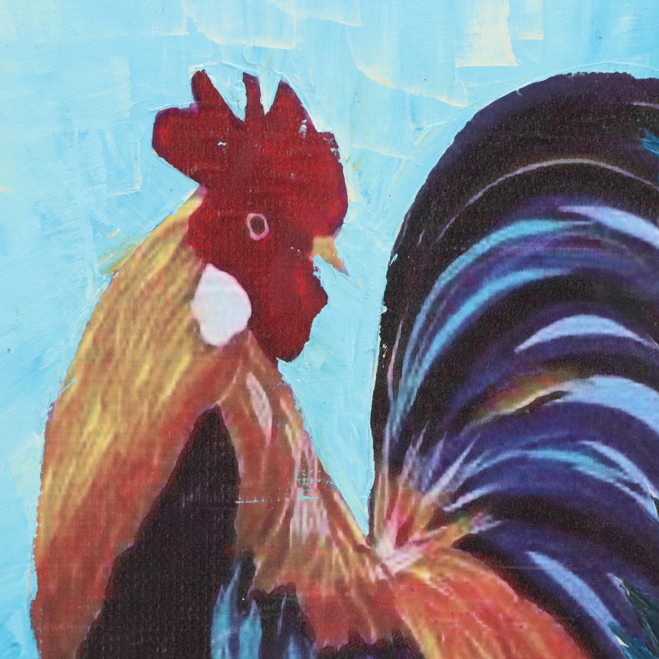 Bayo Ogundele Stylized Mixed Media Collage of a Rooster "Akuko," 2025