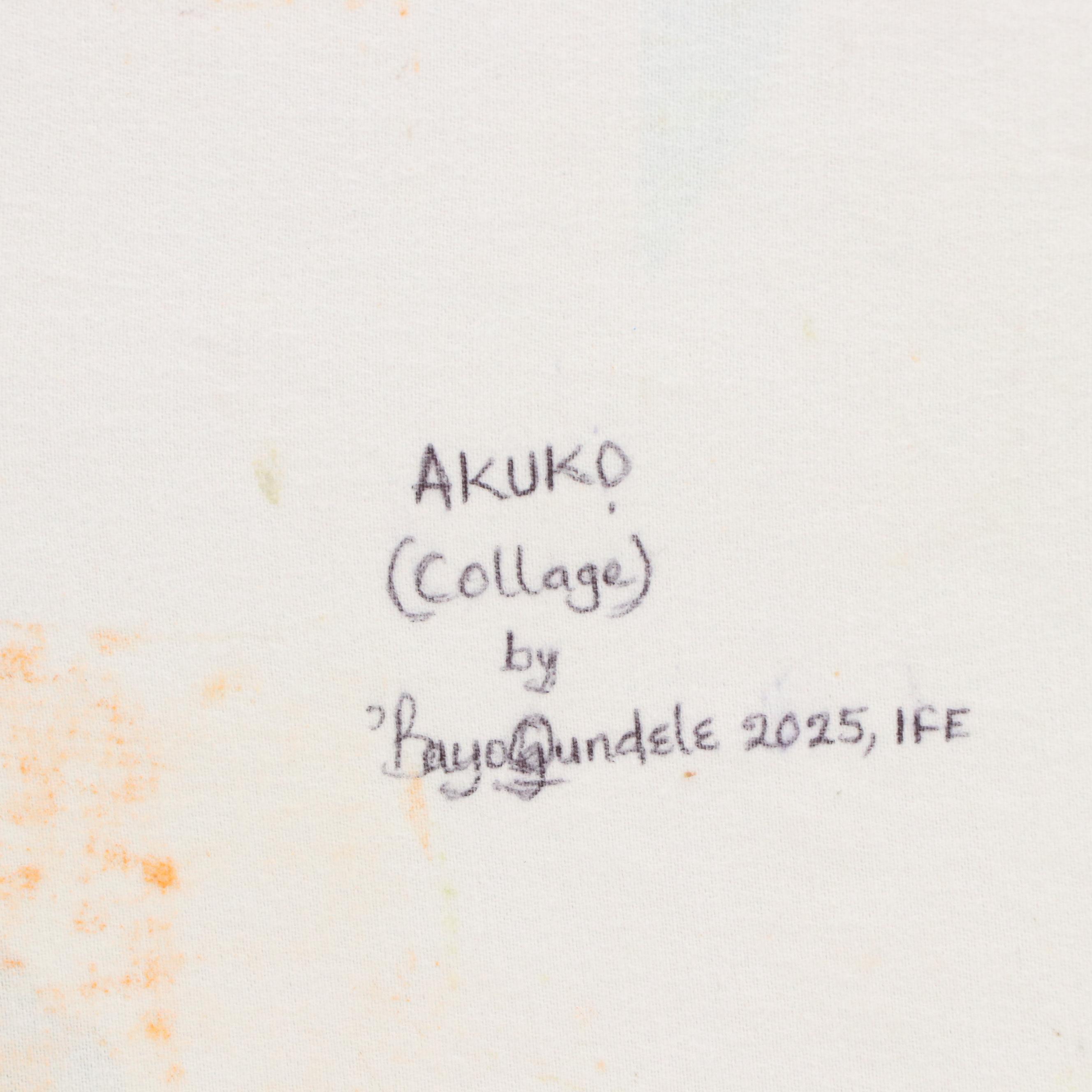 Bayo Ogundele Stylized Mixed Media Collage of a Rooster "Akuko," 2025