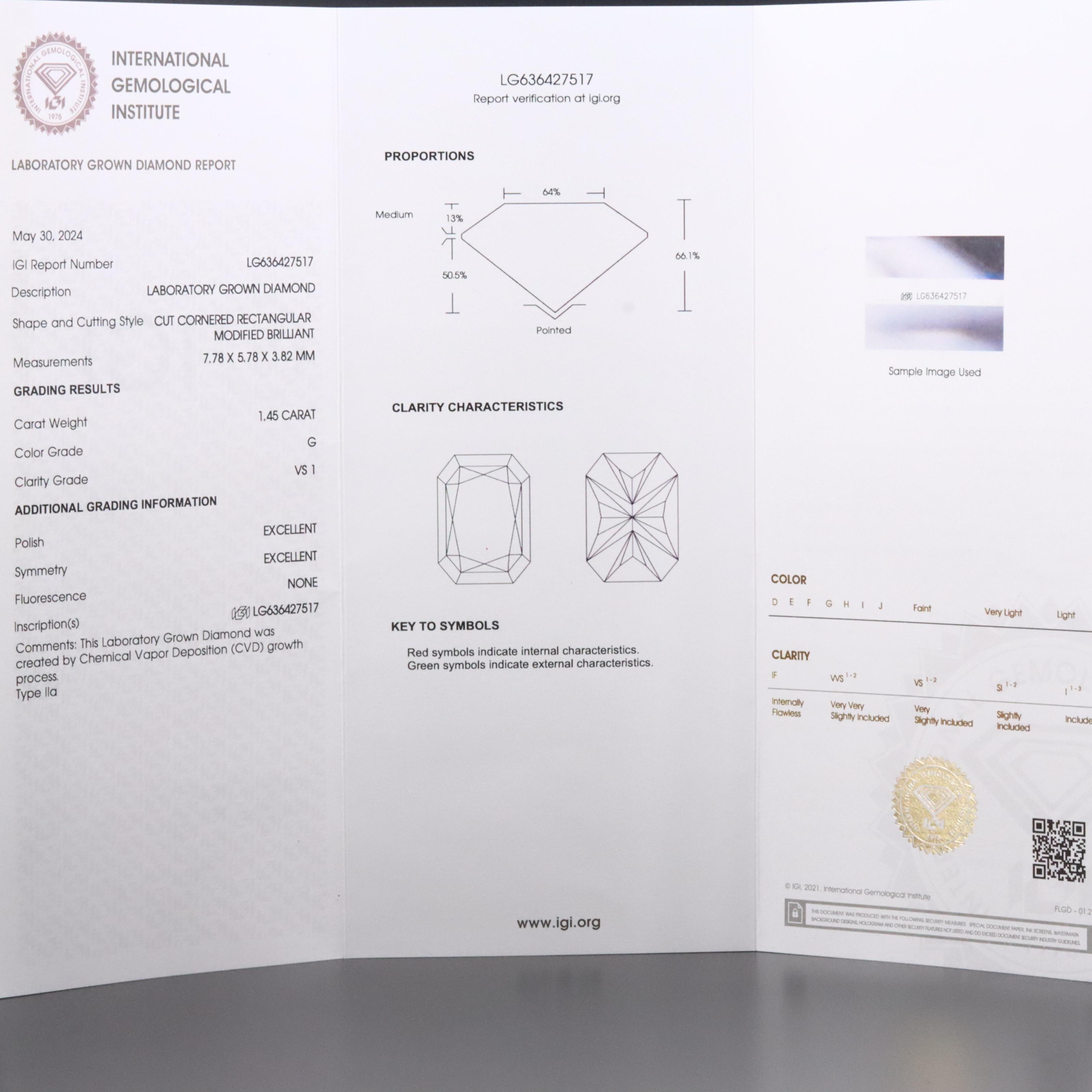 Loose 1.45 CT Lab Grown Diamond with IGI Report