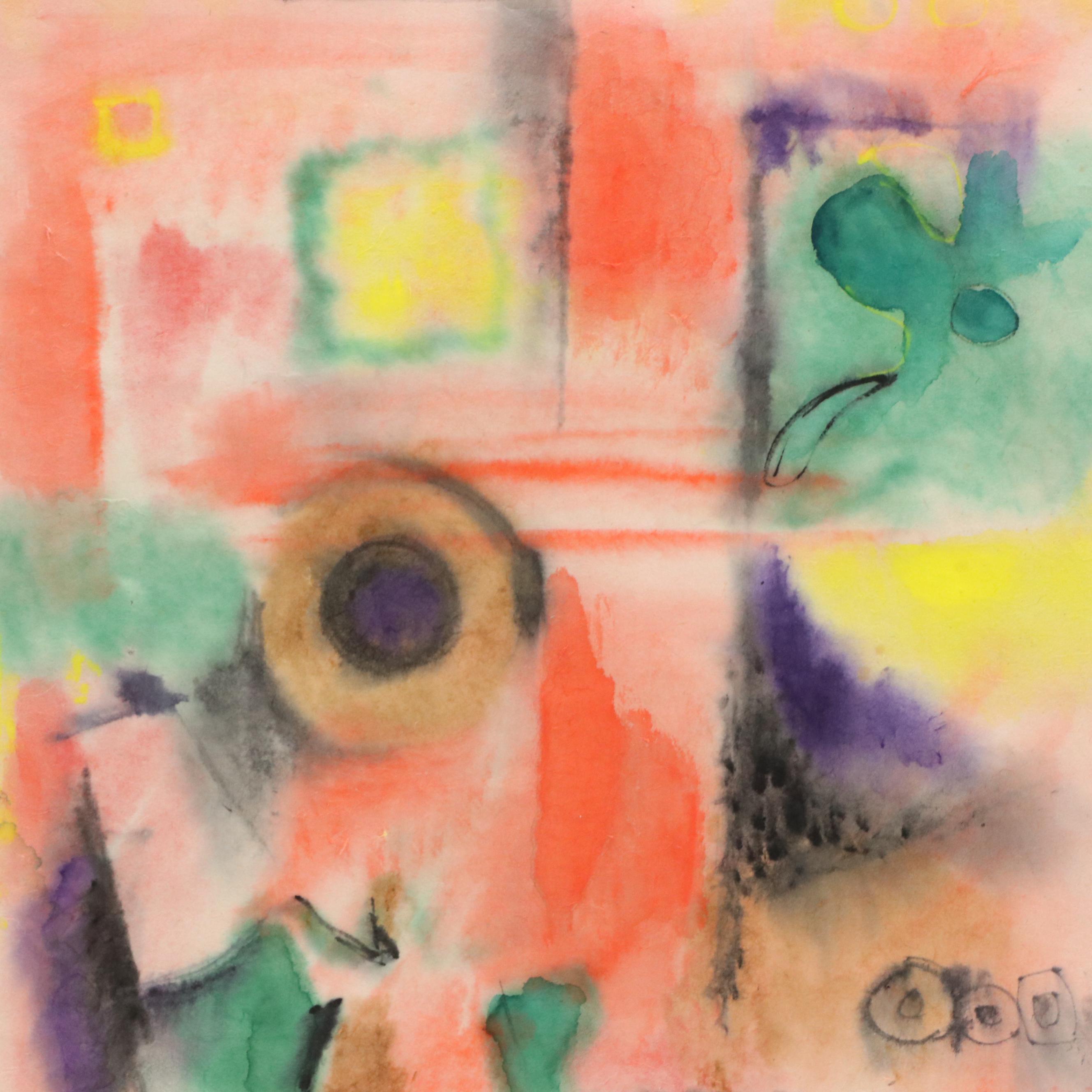 Leonard Maurer Abstract Modern Watercolor Painting, 1971