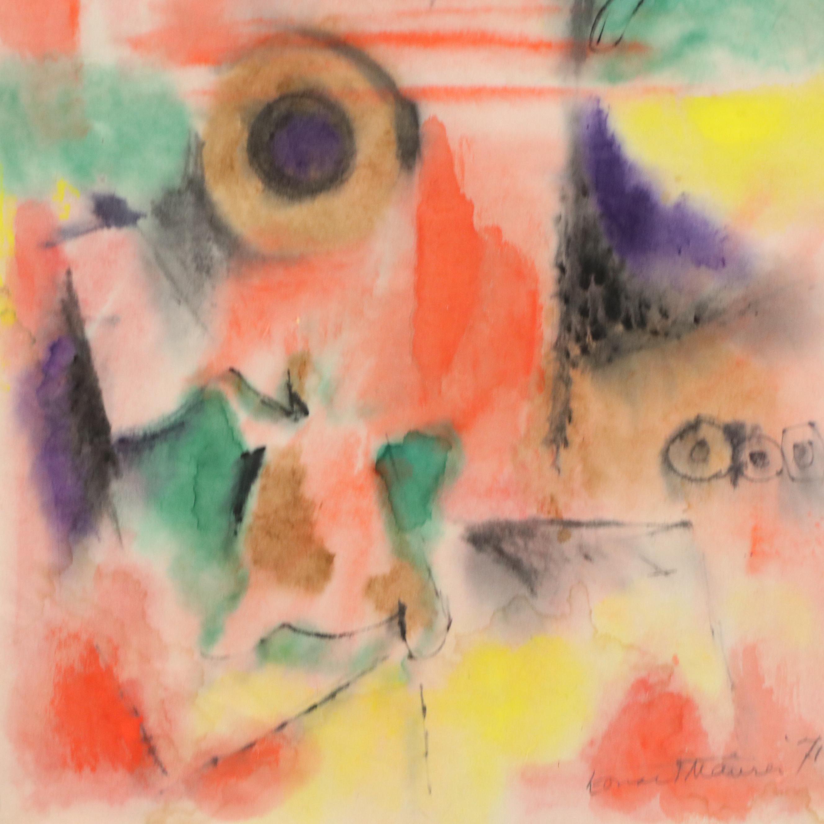 Leonard Maurer Abstract Modern Watercolor Painting, 1971