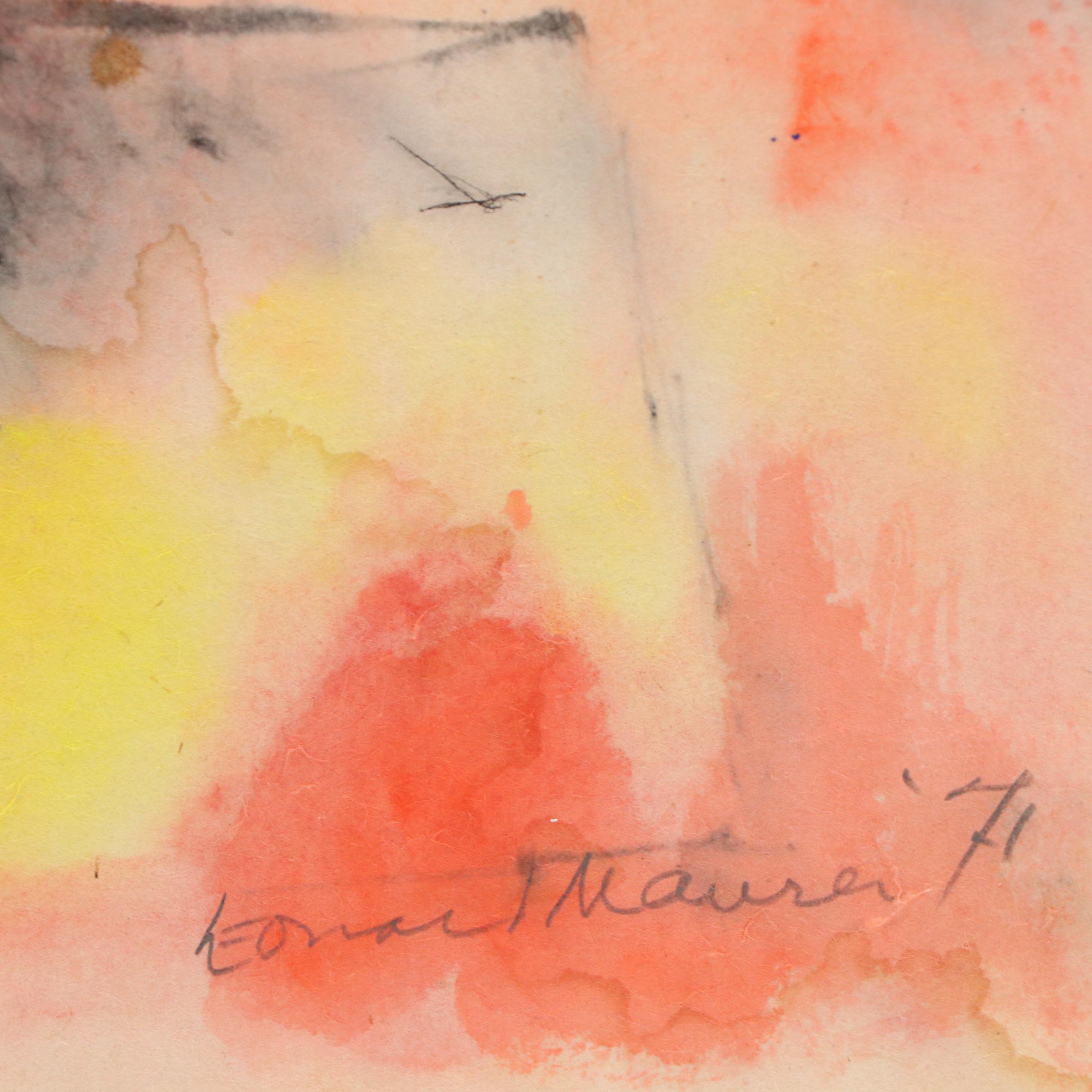 Leonard Maurer Abstract Modern Watercolor Painting, 1971