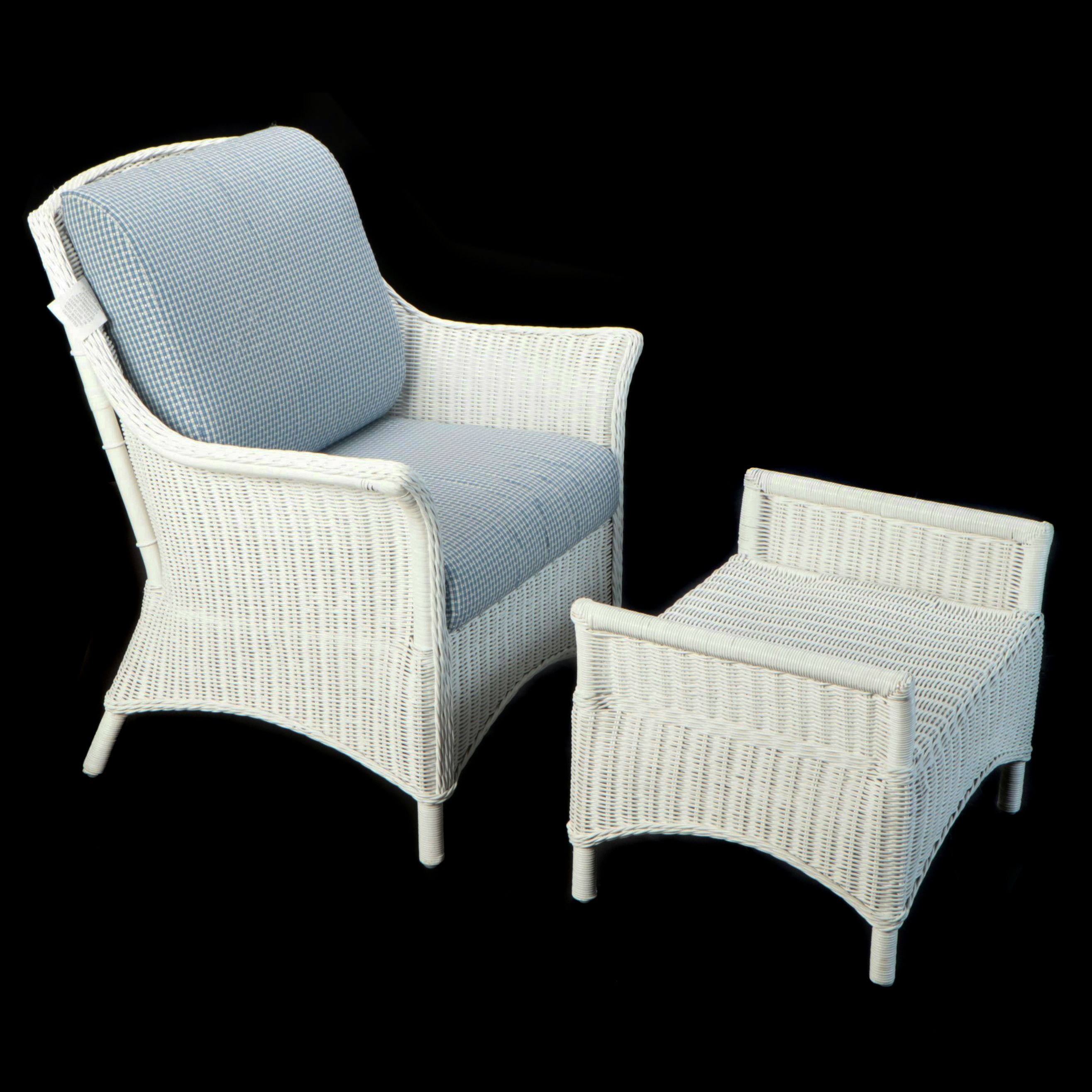 White Wicker Armchair and Ottoman