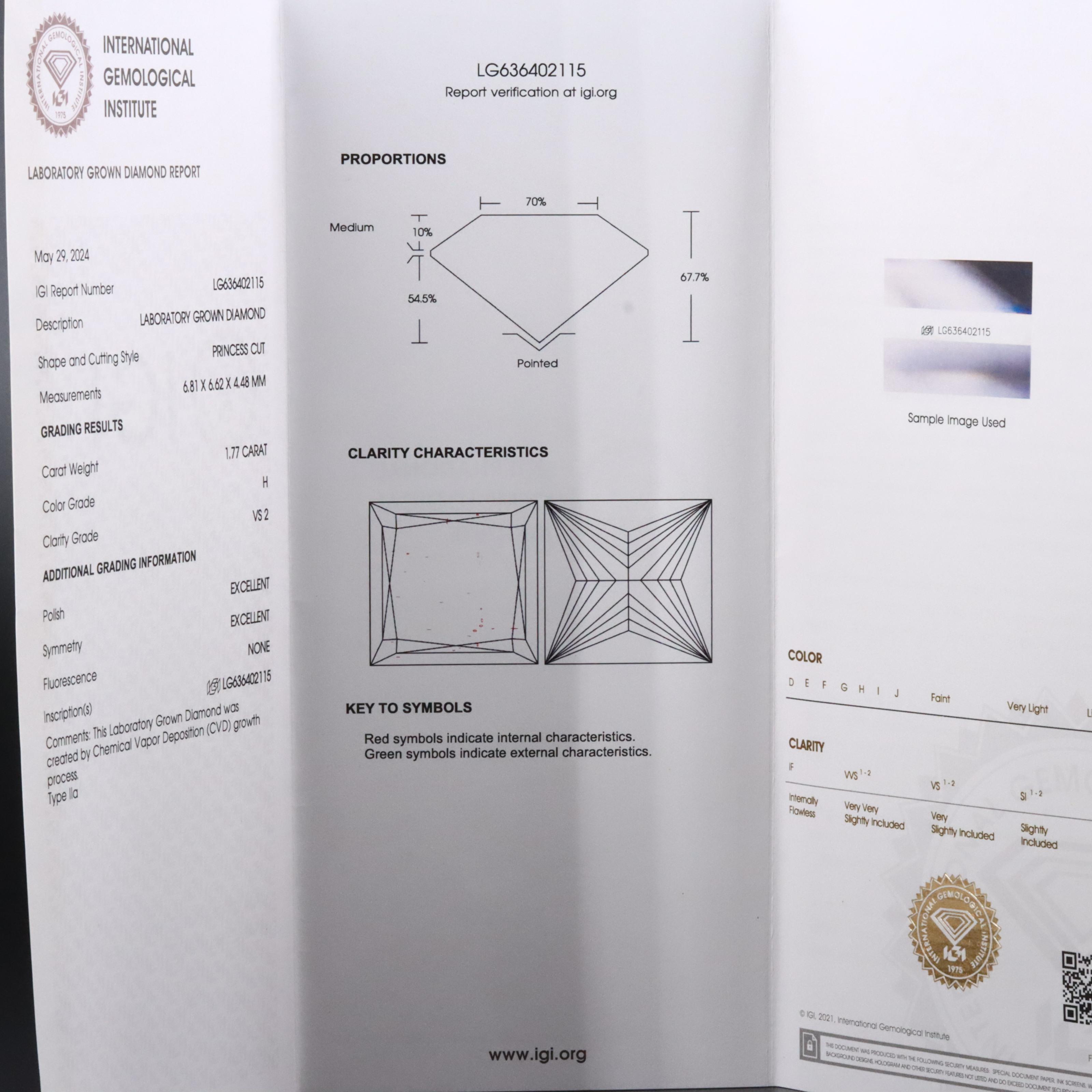 Loose 1.77 CT Lab Grown Diamond with IGI Report