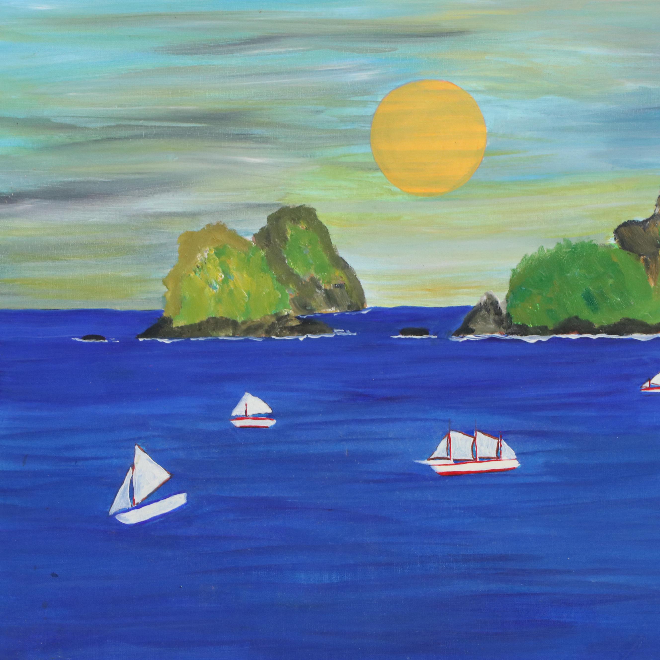 Lédée-Louis Pompi Maritime Acrylic Painting, 1992