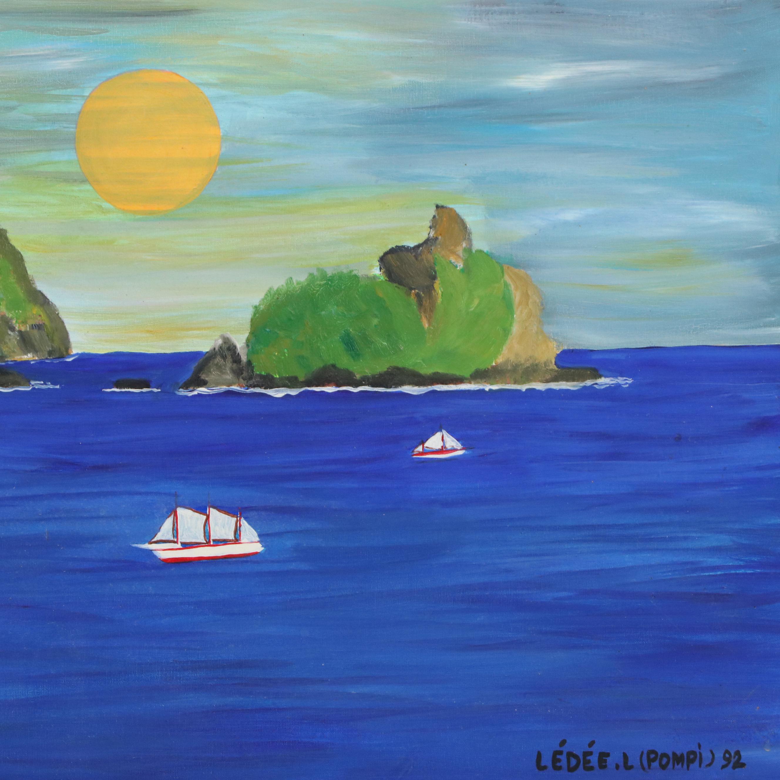 Lédée-Louis Pompi Maritime Acrylic Painting, 1992