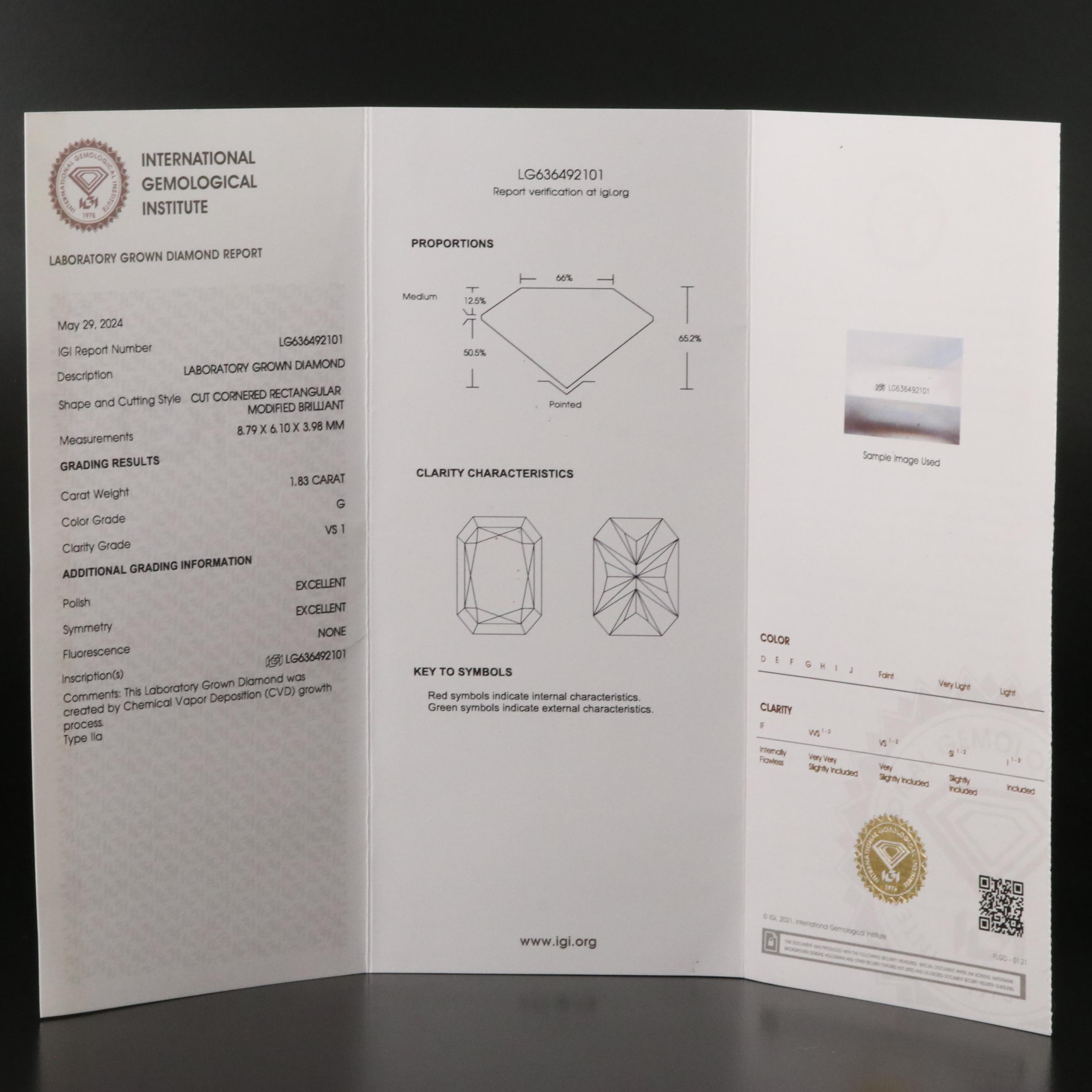Loose 1.83 CT Lab Grown Diamond with IGI Report