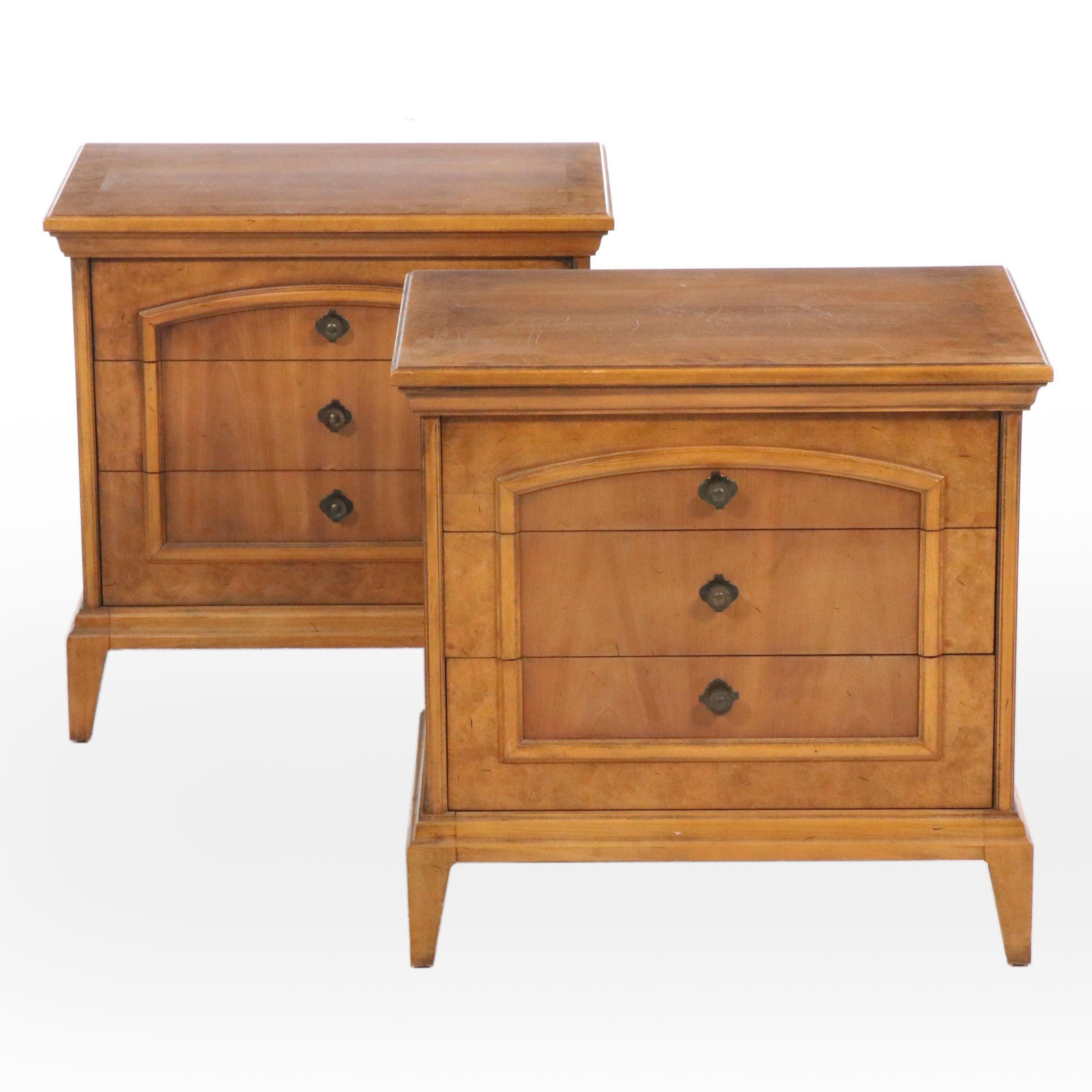 Pair of J. B. Van Sciver Co. Burl Wood and Walnut Nightstands, Mid-20th Century