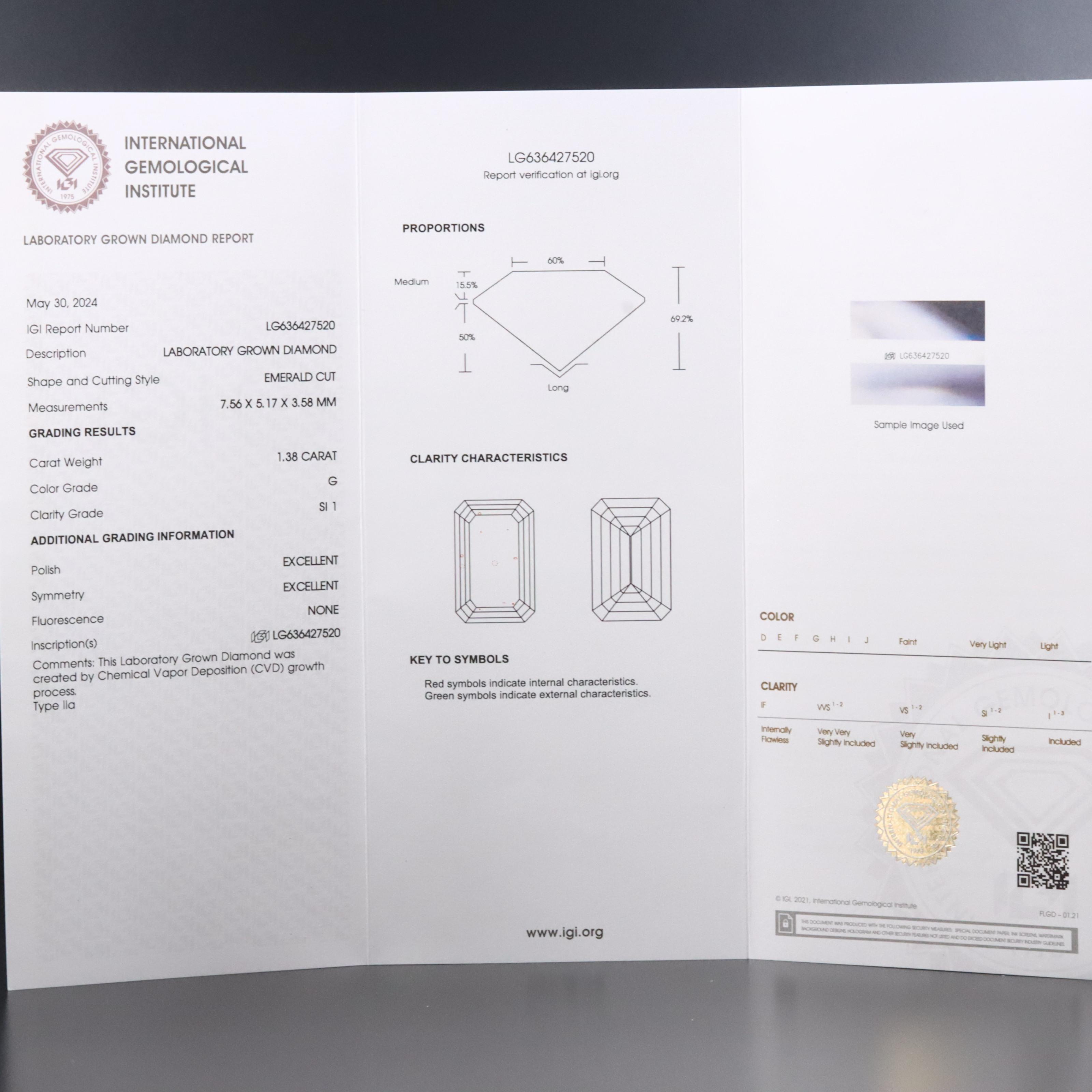 Loose 1.38 CT Lab Grown Diamond with IGI Report