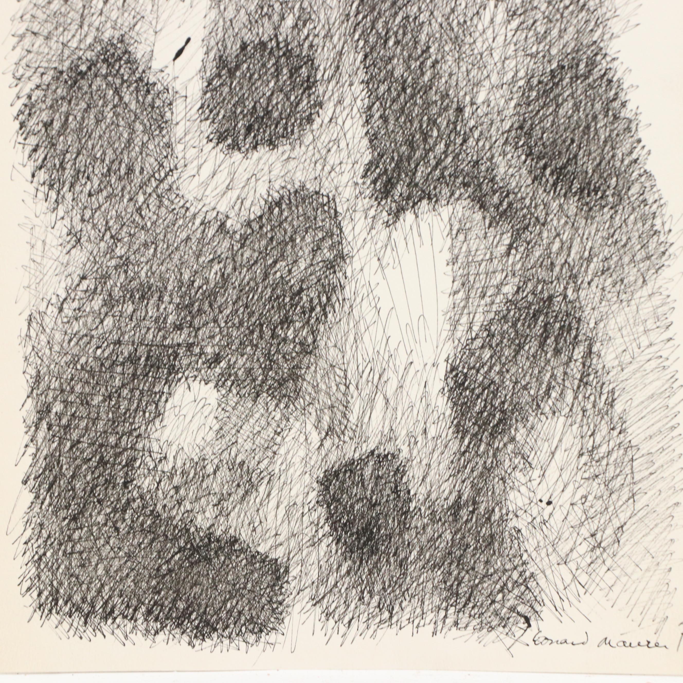 Leonard Maurer Abstract Modern Ink Drawing, 1971