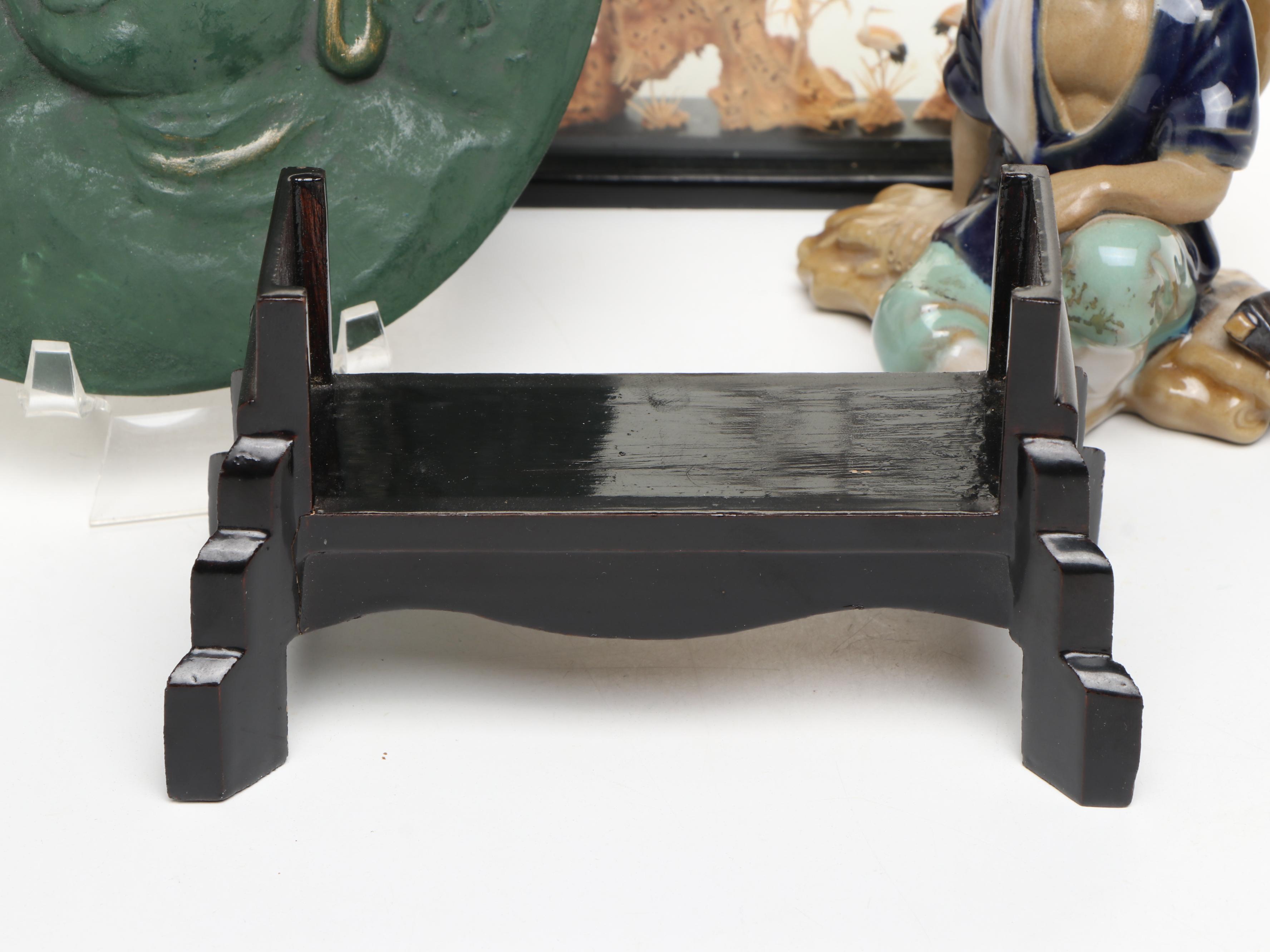 Chinese Carved Cork Diorama with Shiwan Figure and More