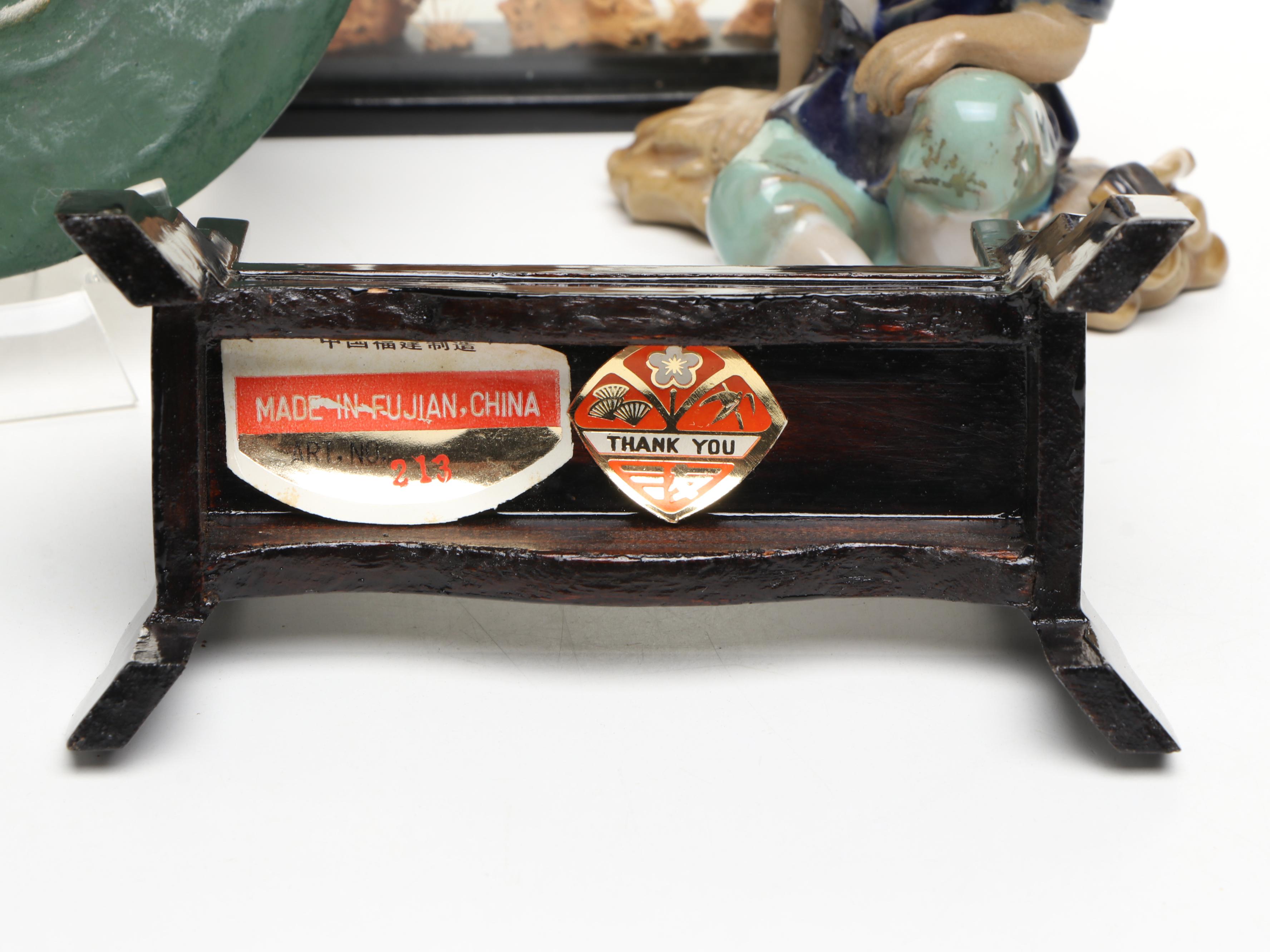 Chinese Carved Cork Diorama with Shiwan Figure and More