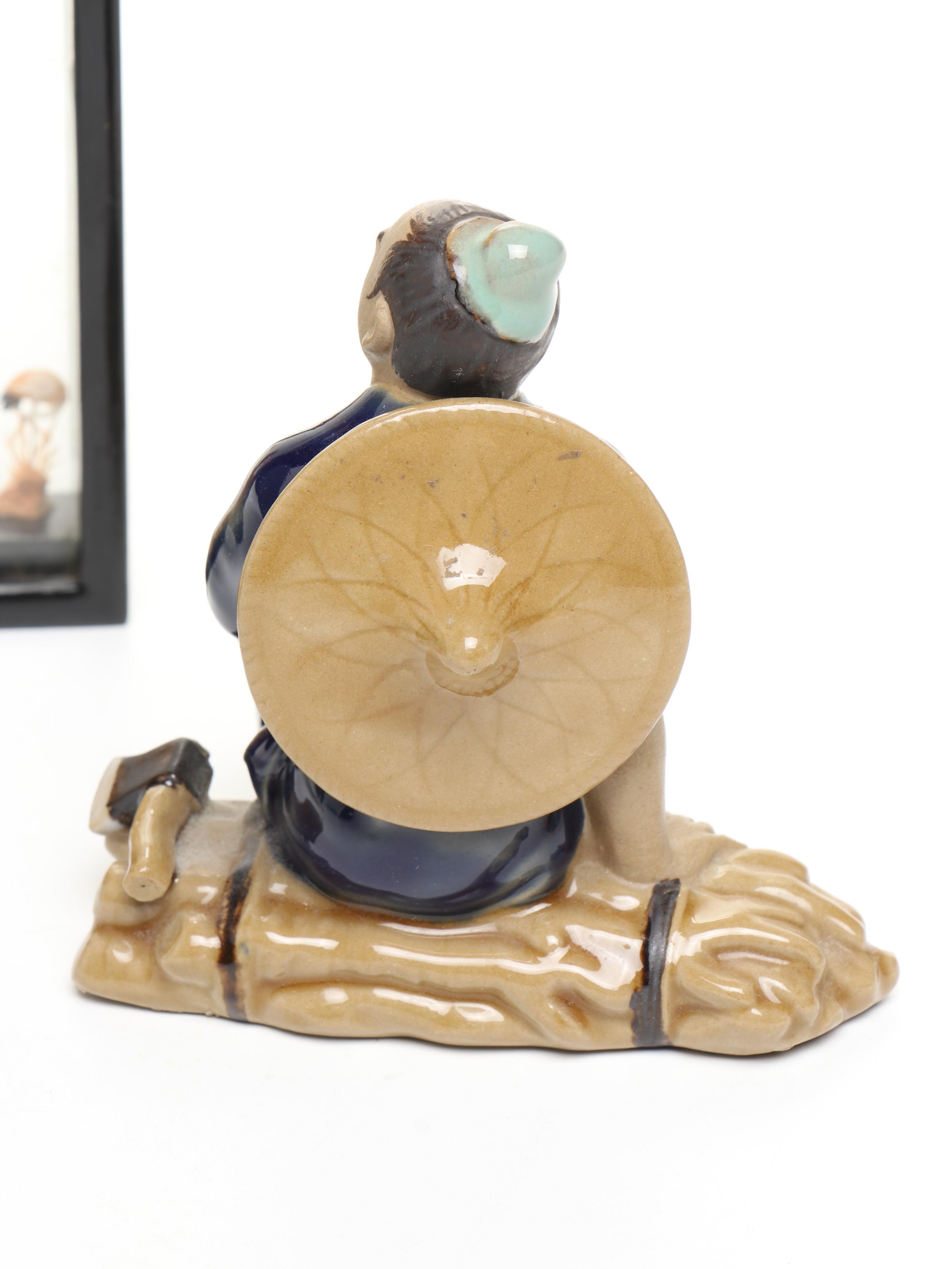 Chinese Carved Cork Diorama with Shiwan Figure and More