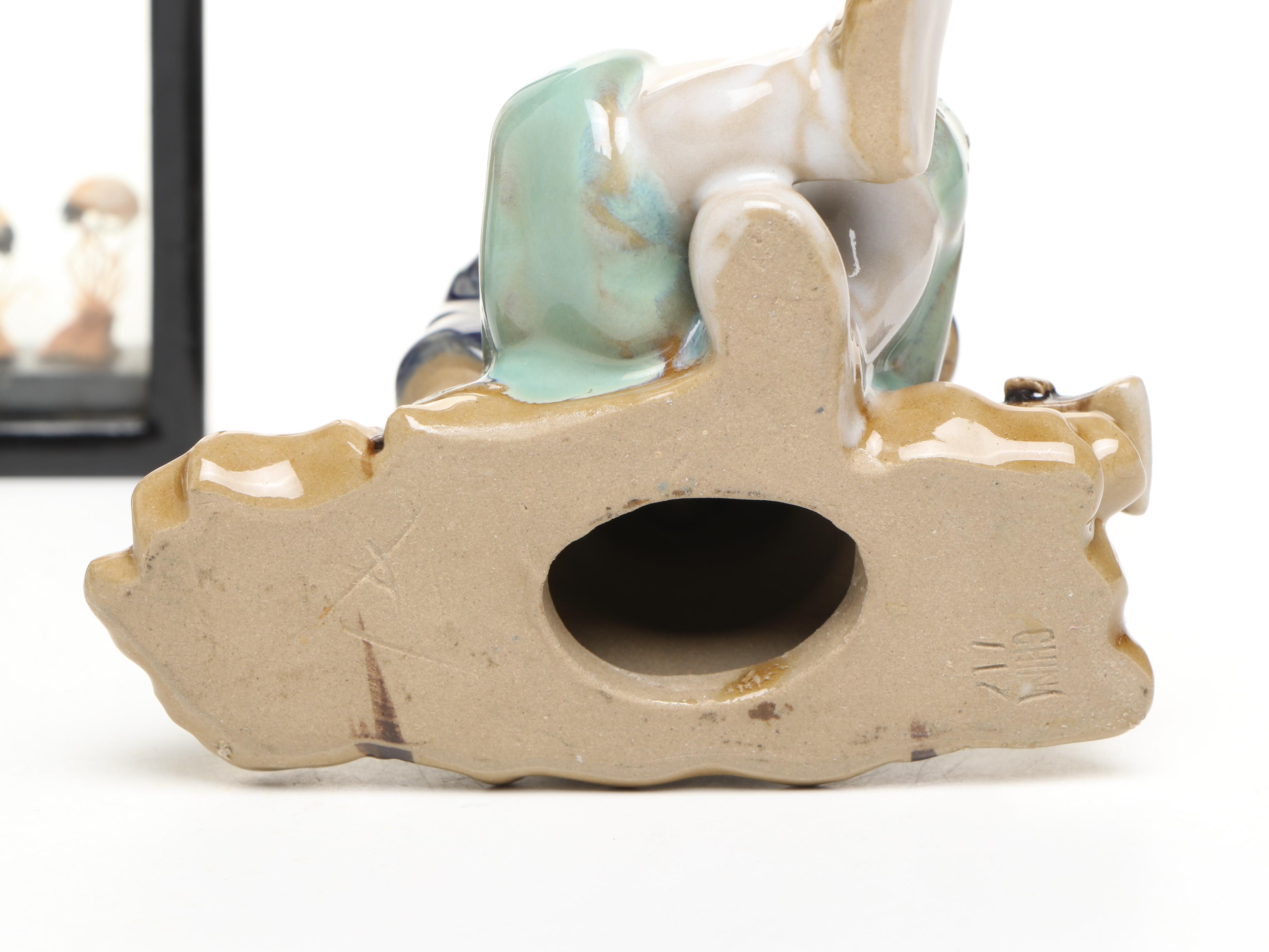 Chinese Carved Cork Diorama with Shiwan Figure and More