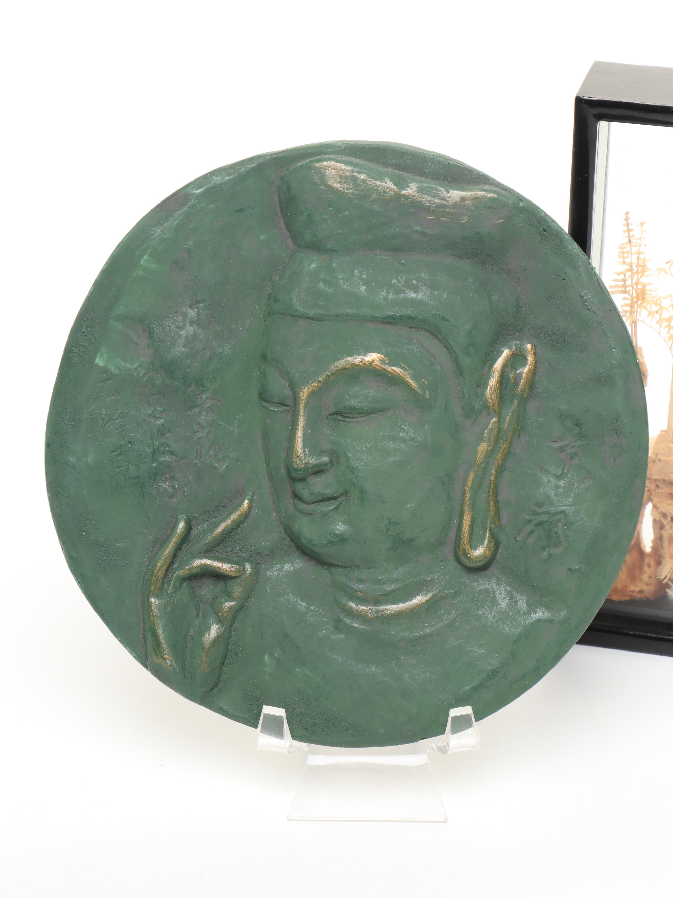 Chinese Carved Cork Diorama with Shiwan Figure and More