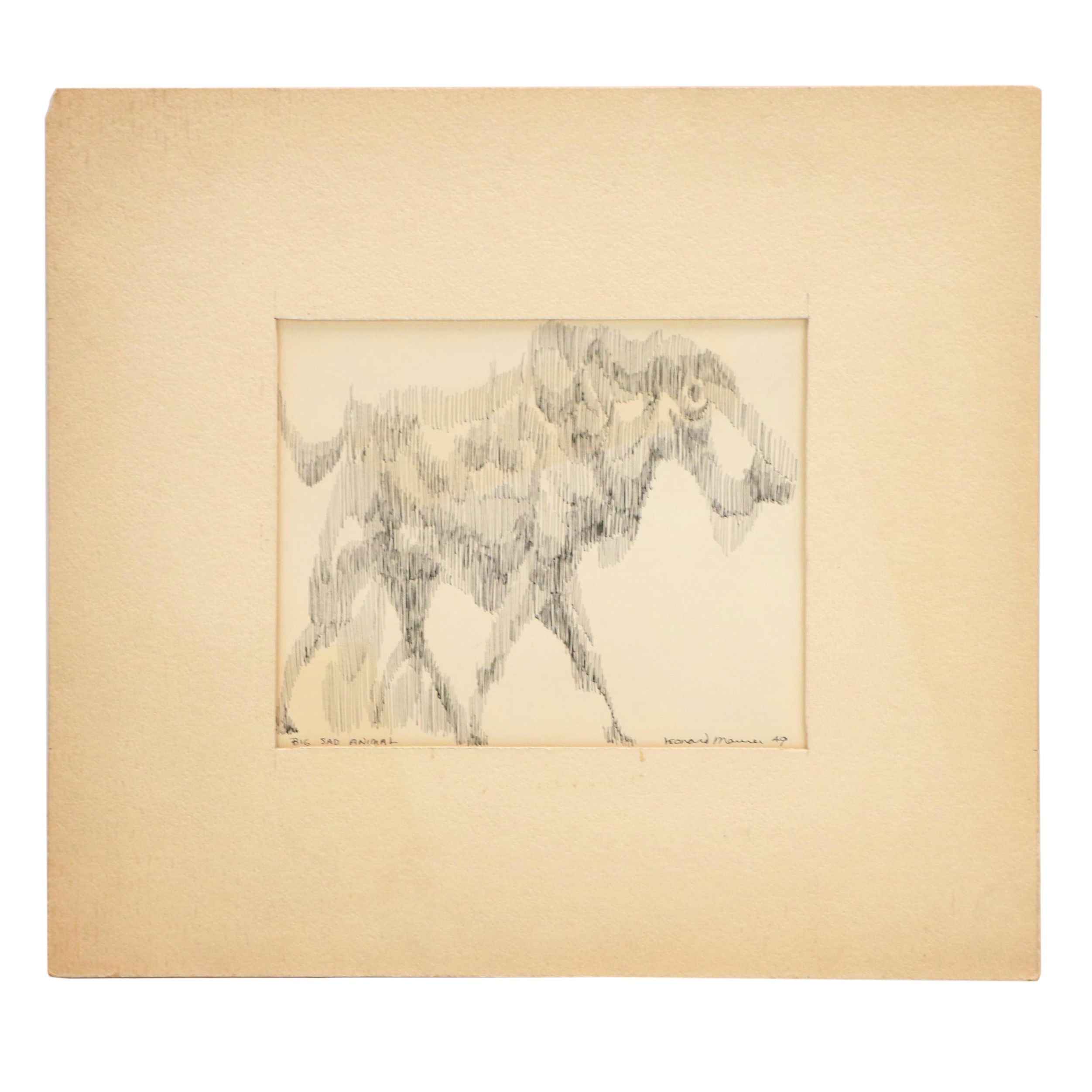 Leonard Maurer Modern Ink Drawing "Big Sad Animal," 1949
