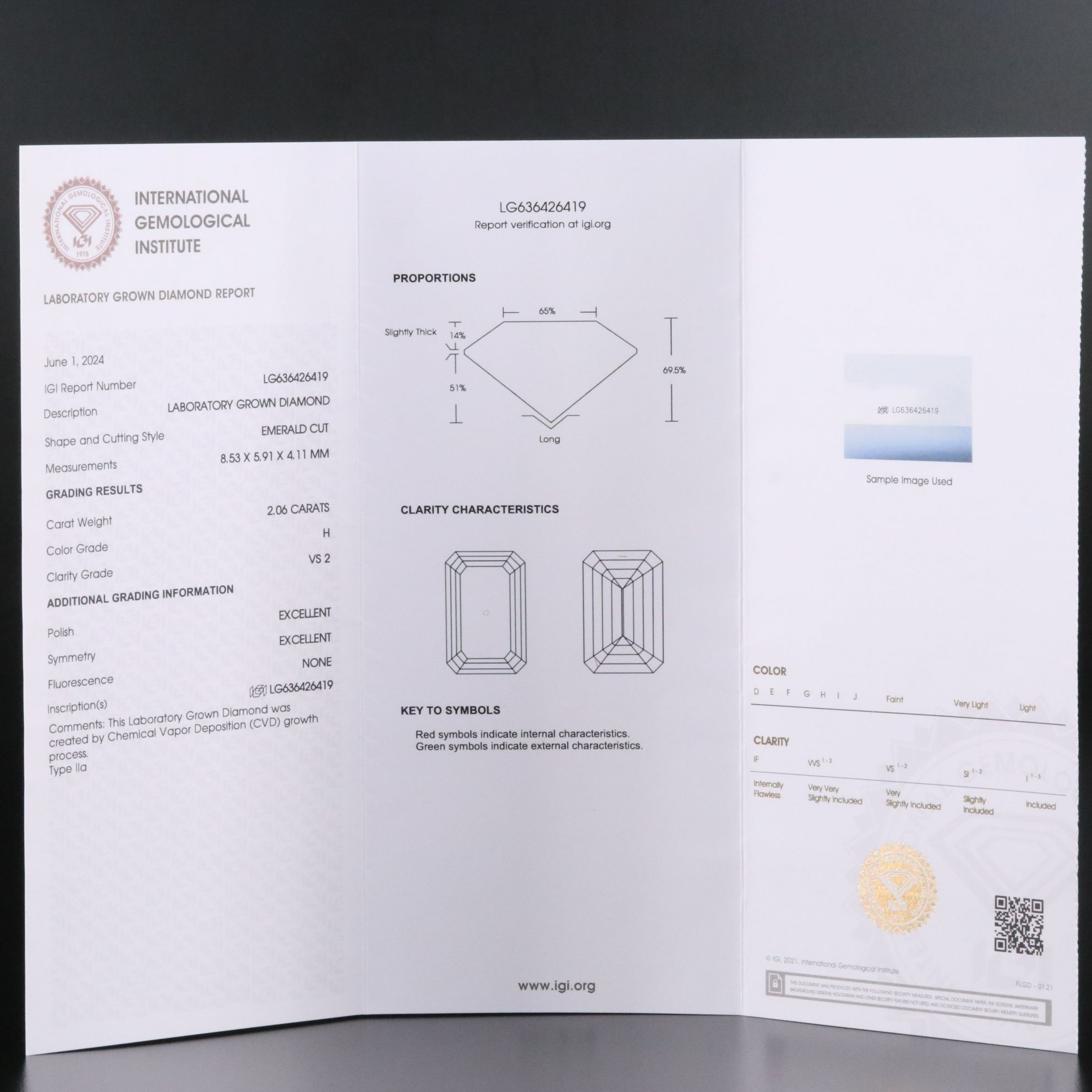 Loose 2.06 CT Lab Grown Diamond with IGI Report