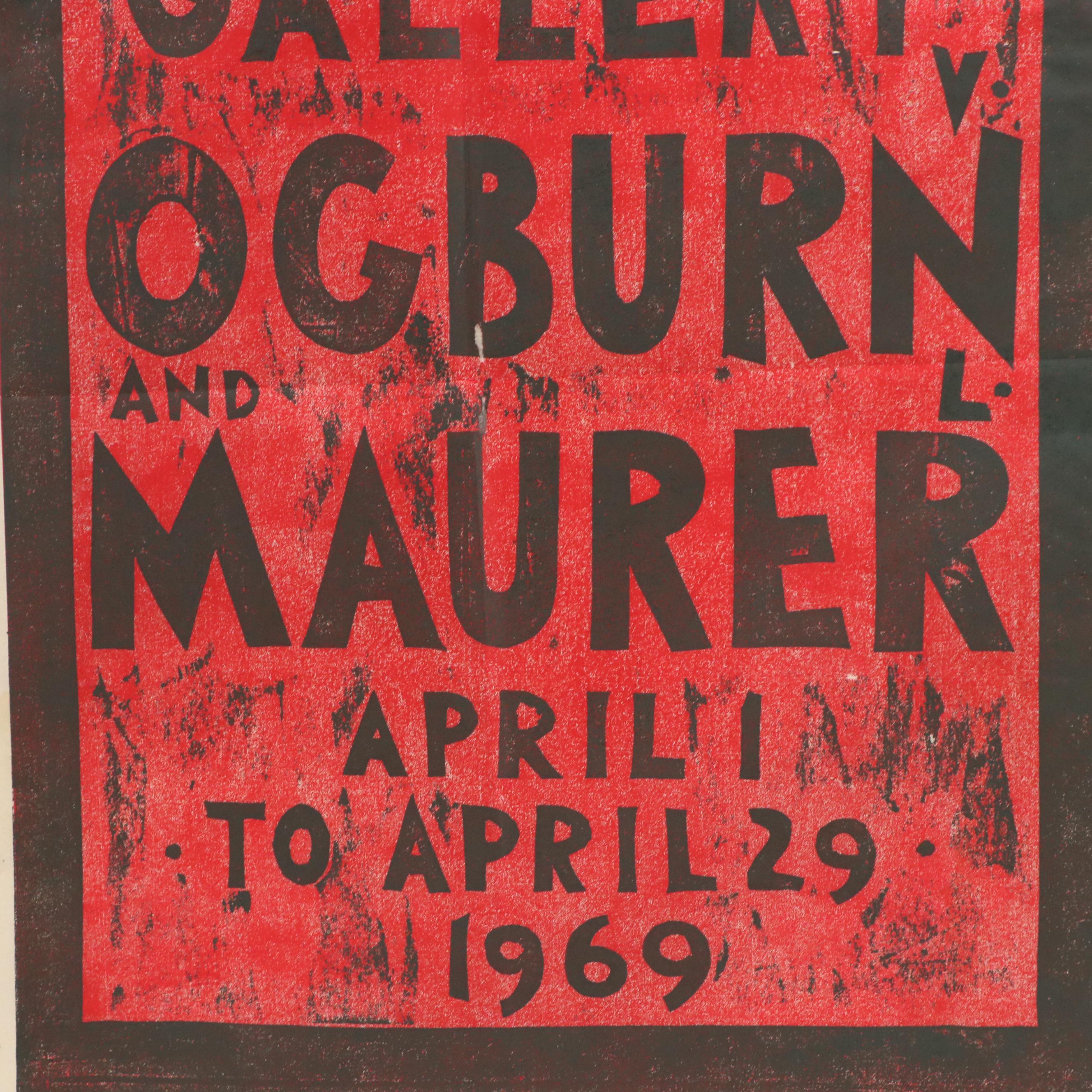 Leonard Maurer Modern Exhibition Woodcut Print, 1969