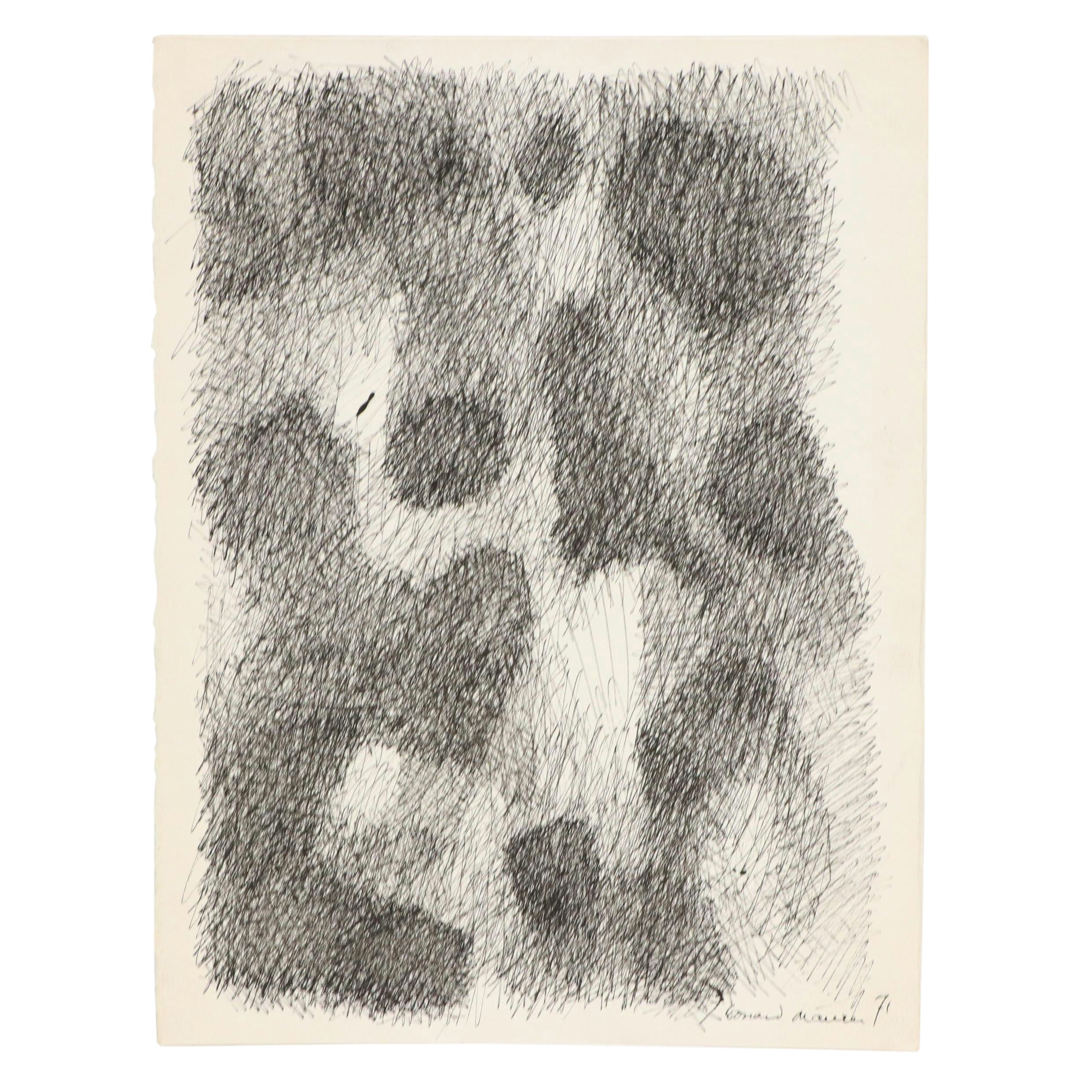 Leonard Maurer Abstract Modern Ink Drawing, 1971