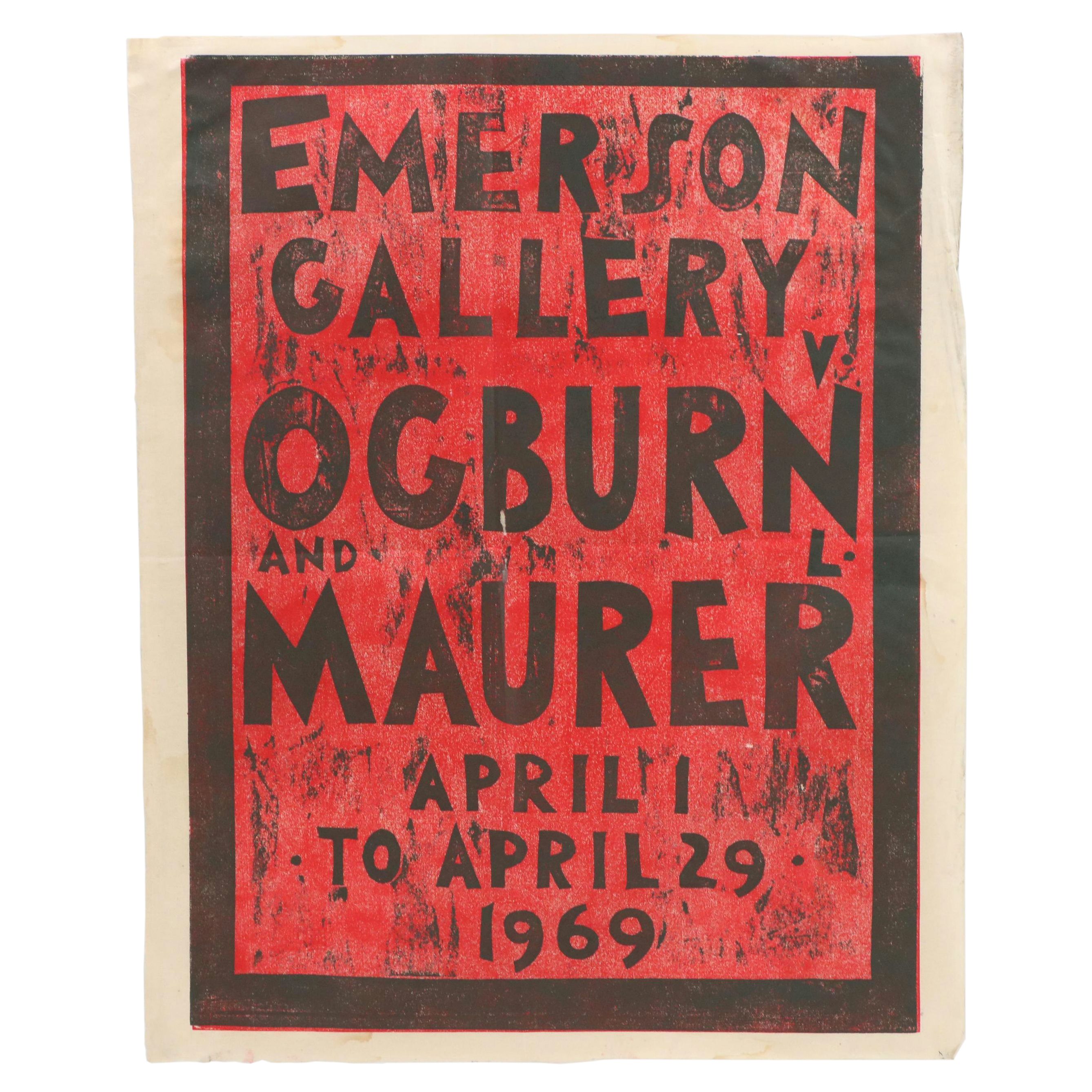 Leonard Maurer Modern Exhibition Woodcut Print, 1969