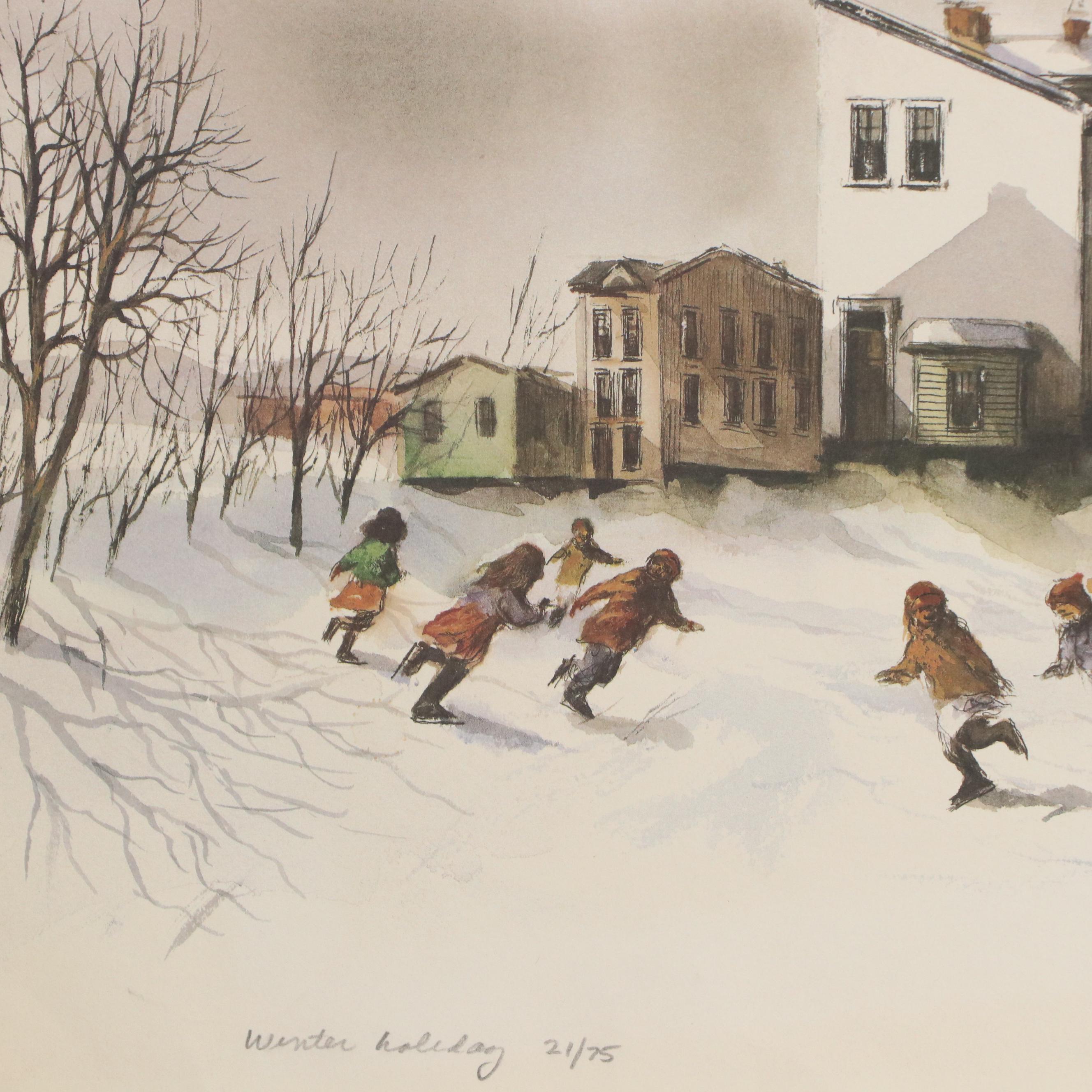 Robert Fabe Offset Lithographs "December Afternoon" and "Winter Holiday"