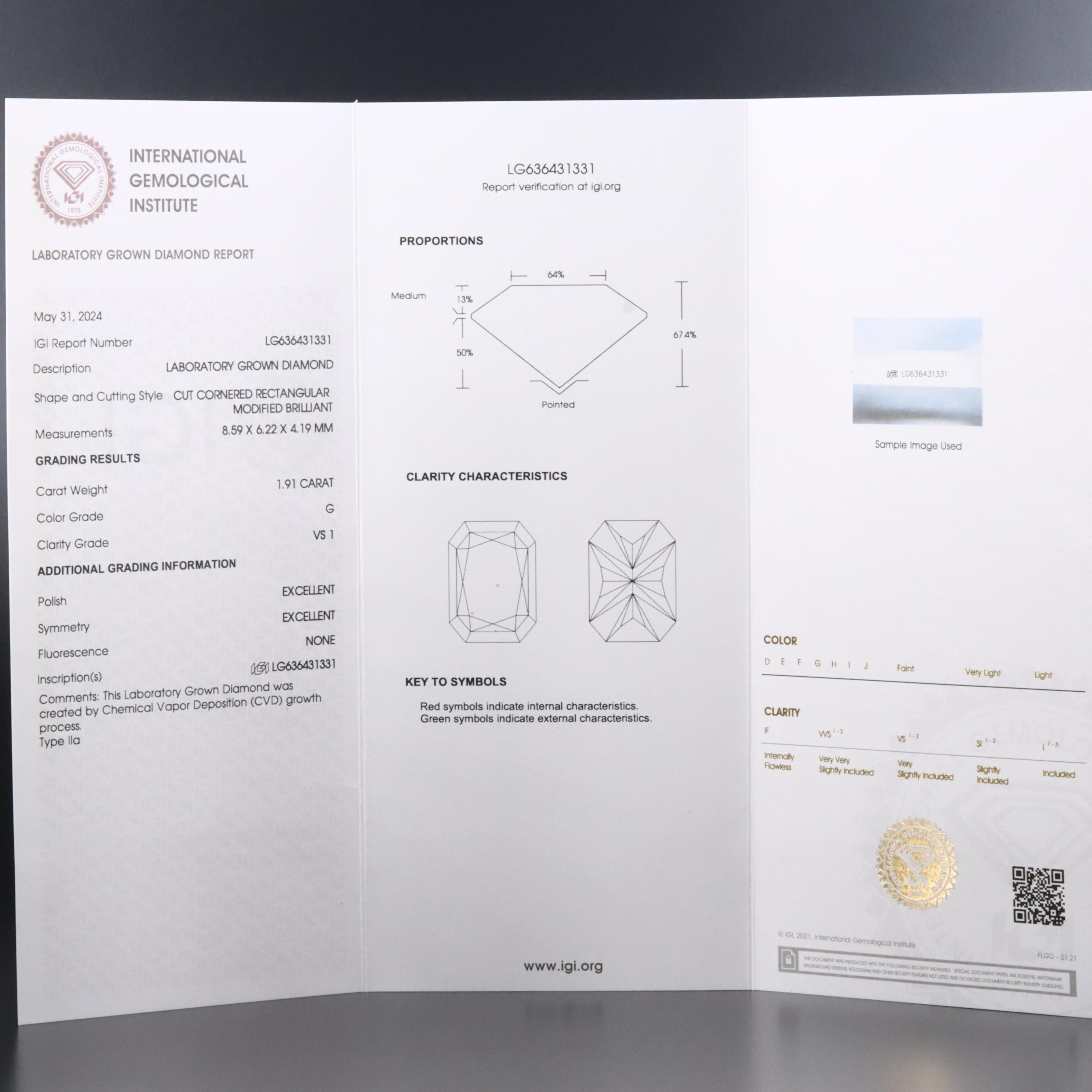 Loose 1.91 CT Lab Grown Diamond with IGI Report