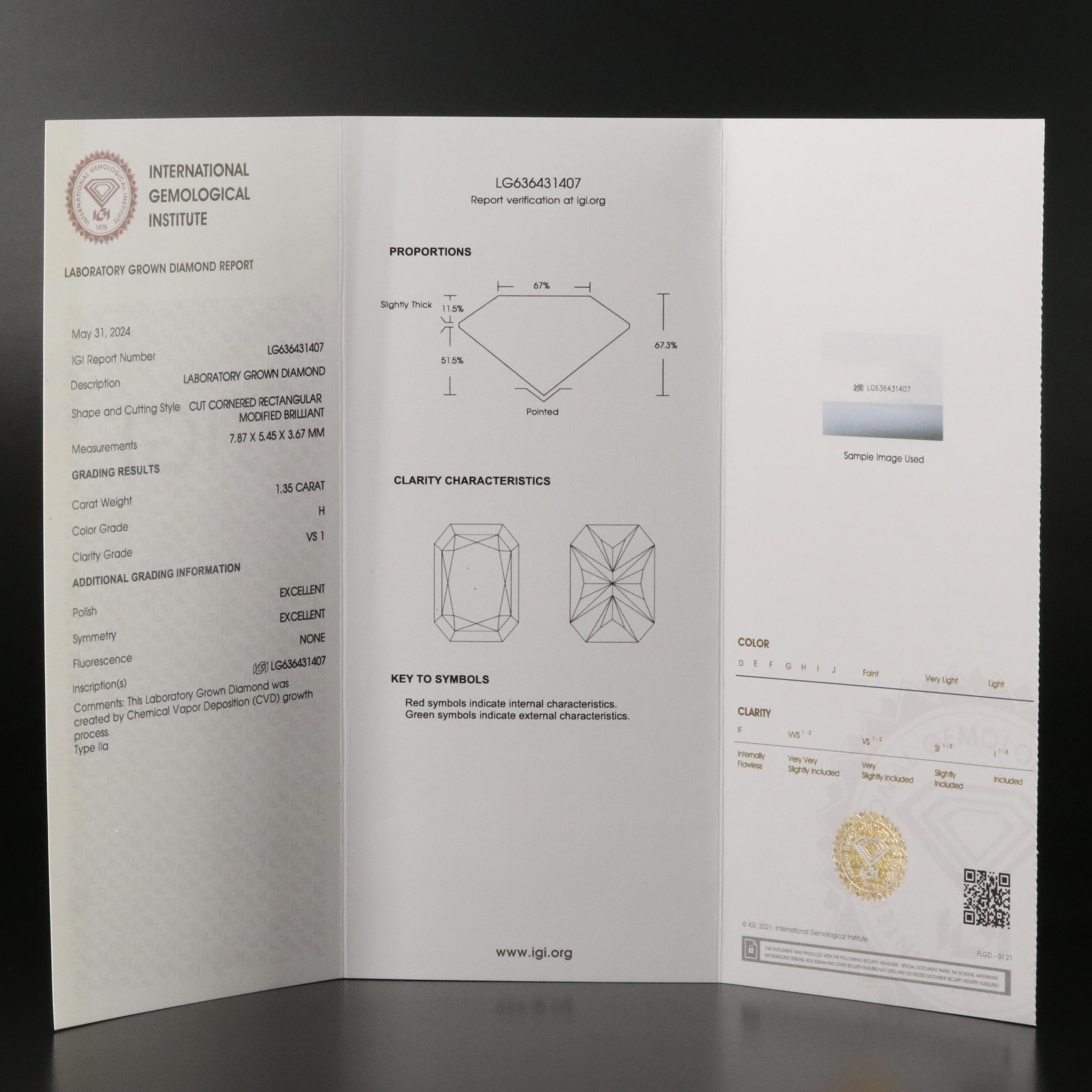 Loose 1.35 CT Lab Grown Diamond with IGI Report