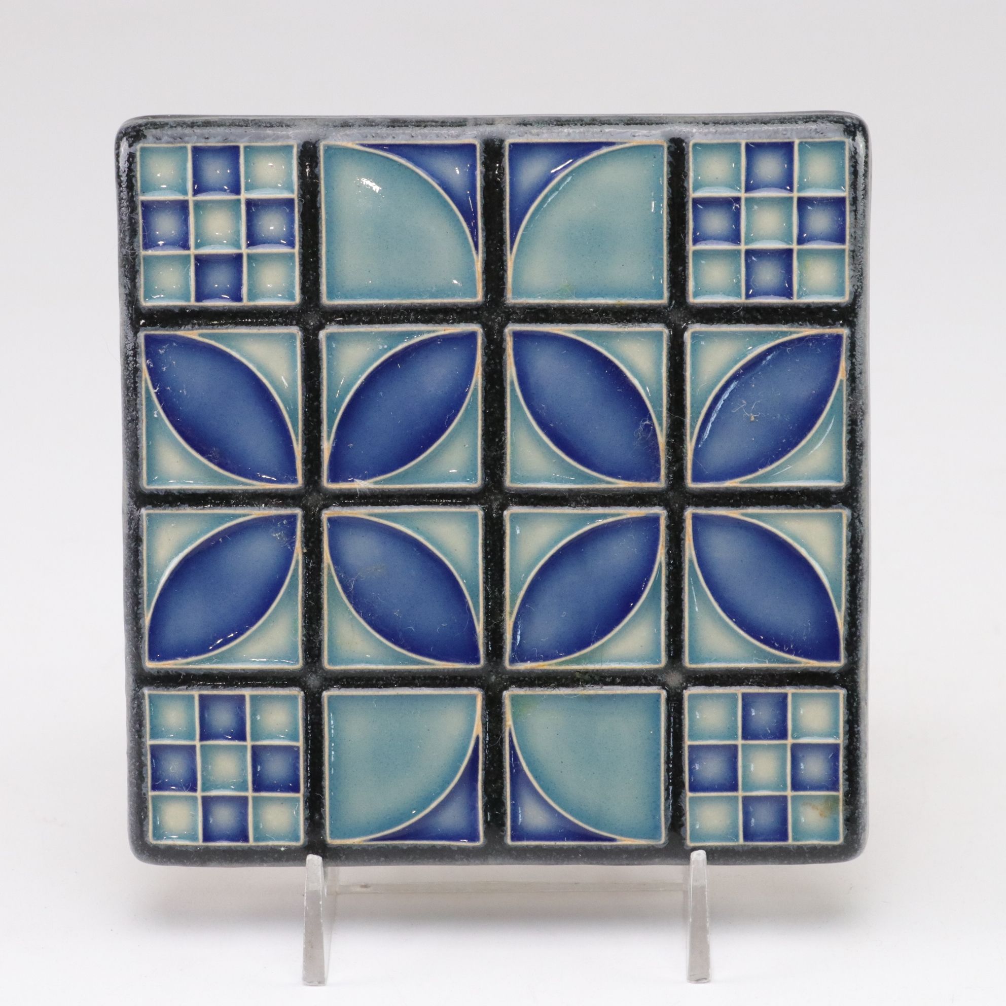 Raku Fired Great Lakes Ceramic Tile with Other Tiles and Ashtray