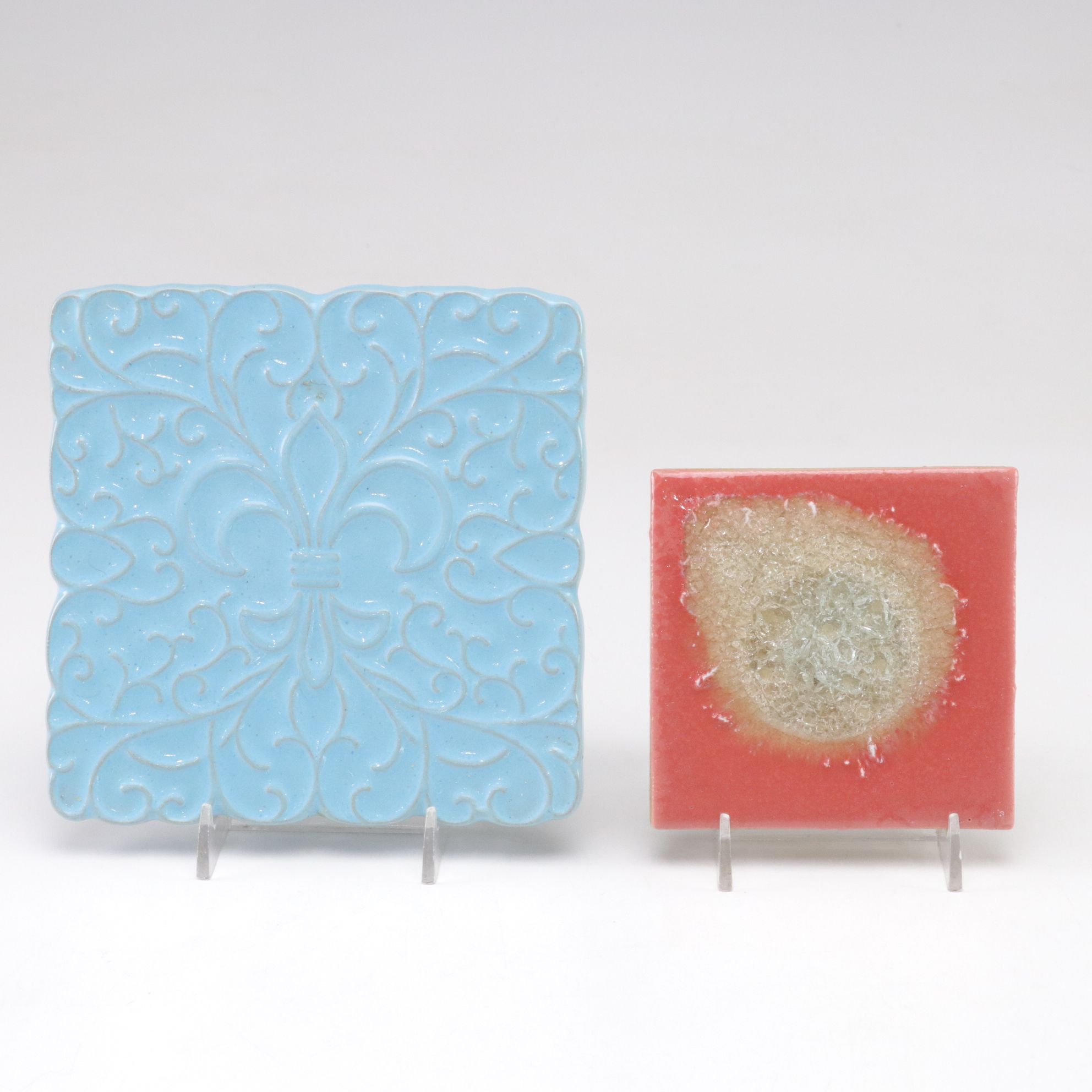 Raku Fired Great Lakes Ceramic Tile with Other Tiles and Ashtray