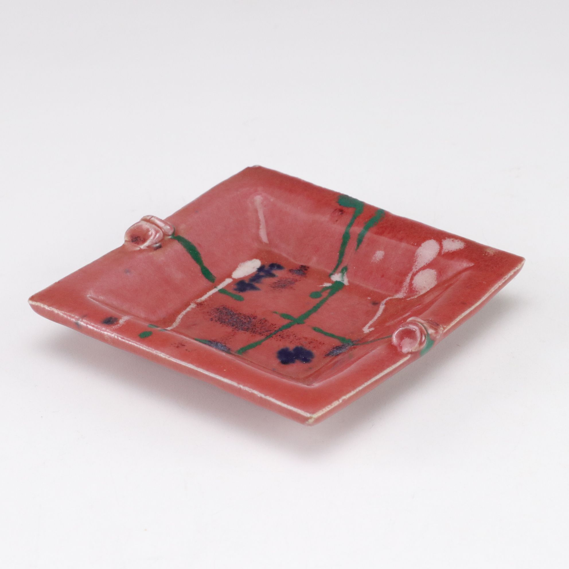 Raku Fired Great Lakes Ceramic Tile with Other Tiles and Ashtray