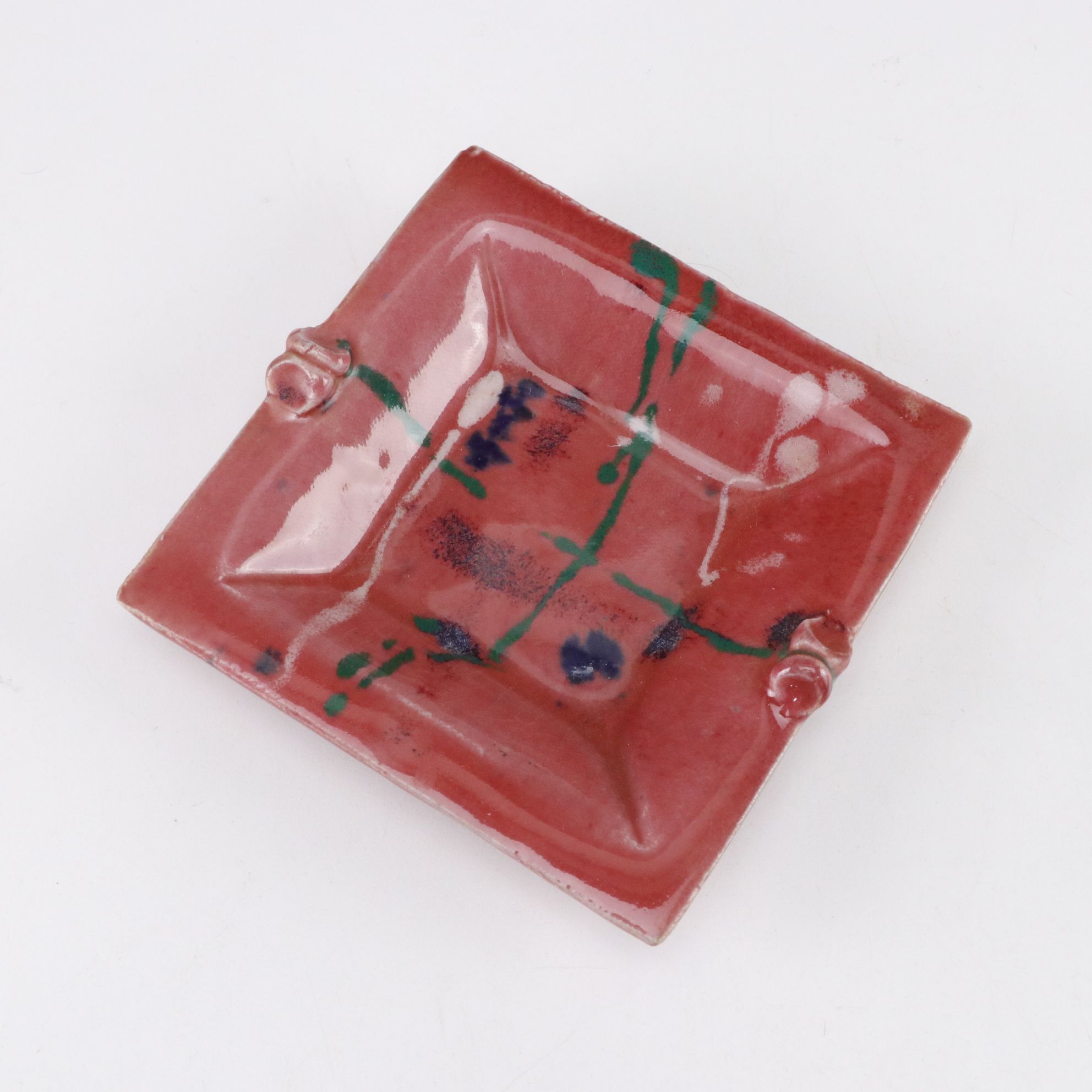 Raku Fired Great Lakes Ceramic Tile with Other Tiles and Ashtray