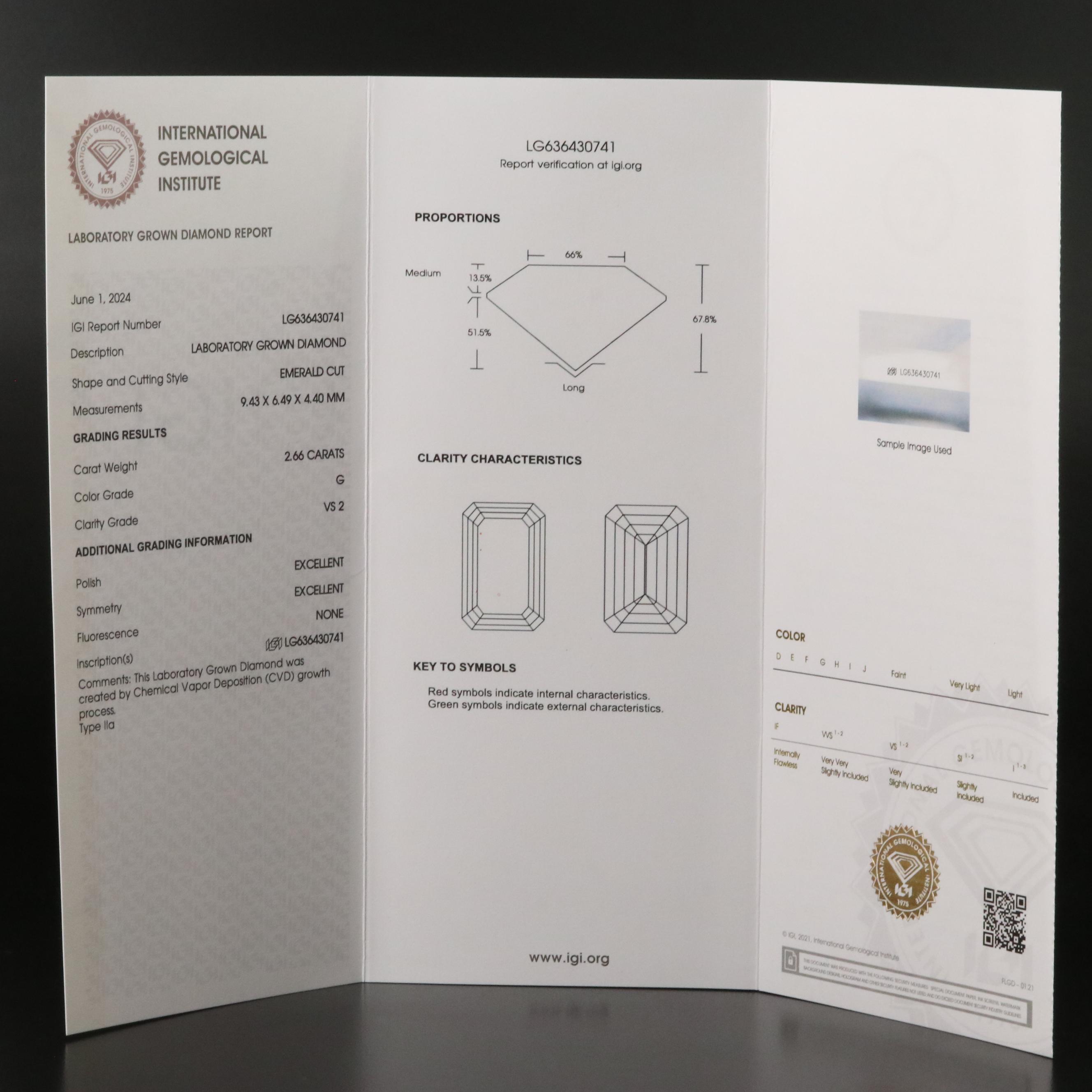 Loose 2.66 CT Lab Grown Diamond with IGI Report