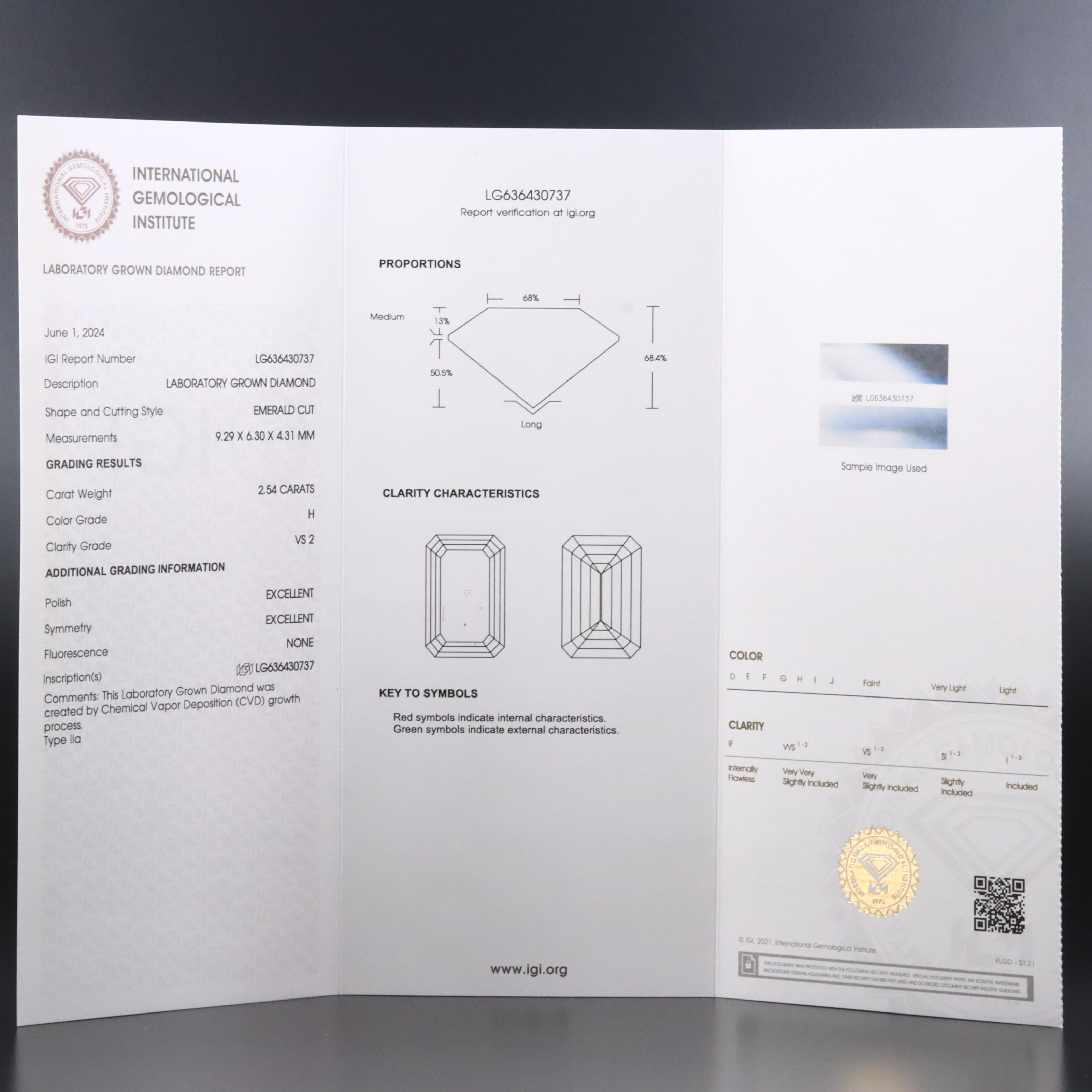 Loose 2.54 CT Lab Grown Diamond with IGI Report