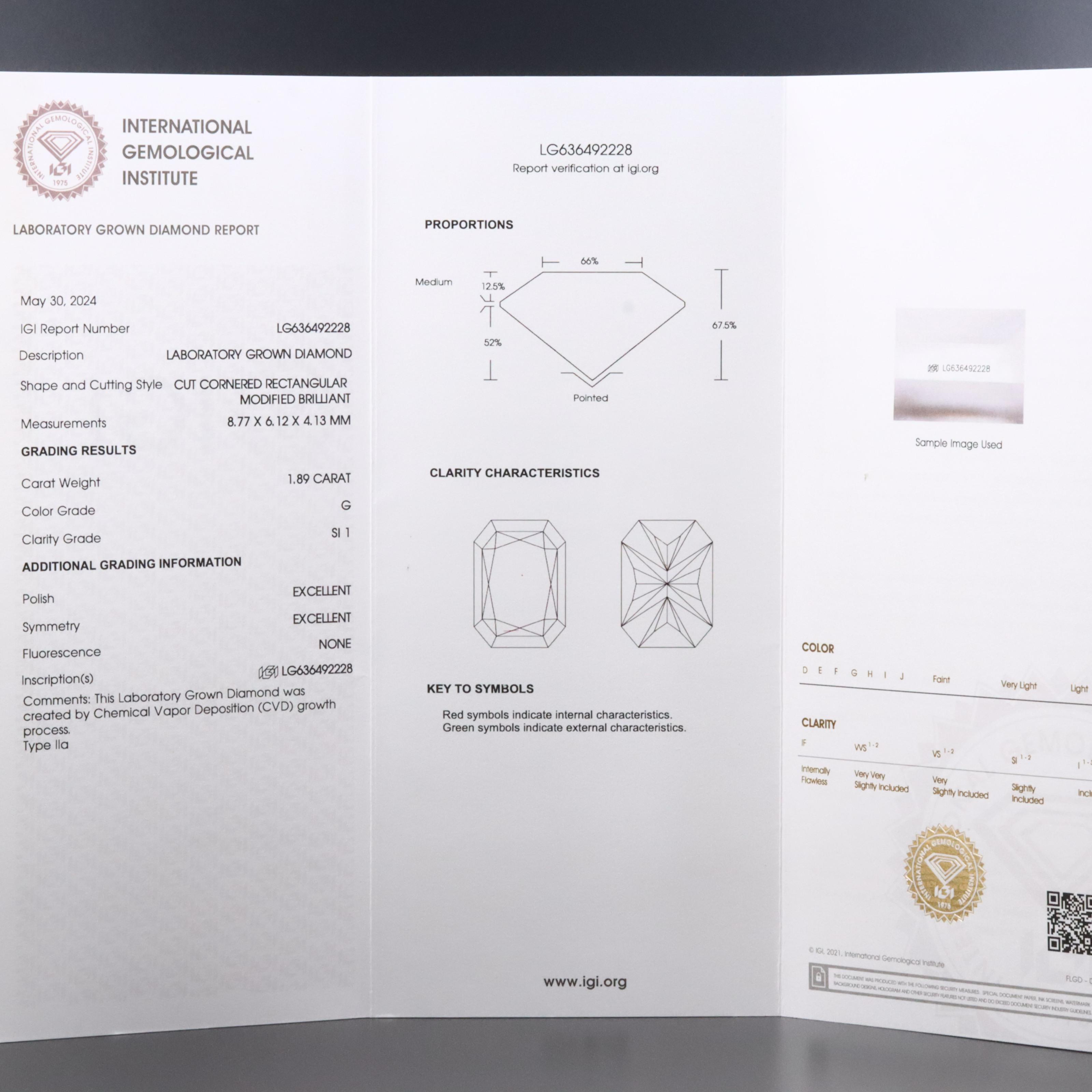 Loose 1.89 CT Lab Grown Diamond with IGI Report