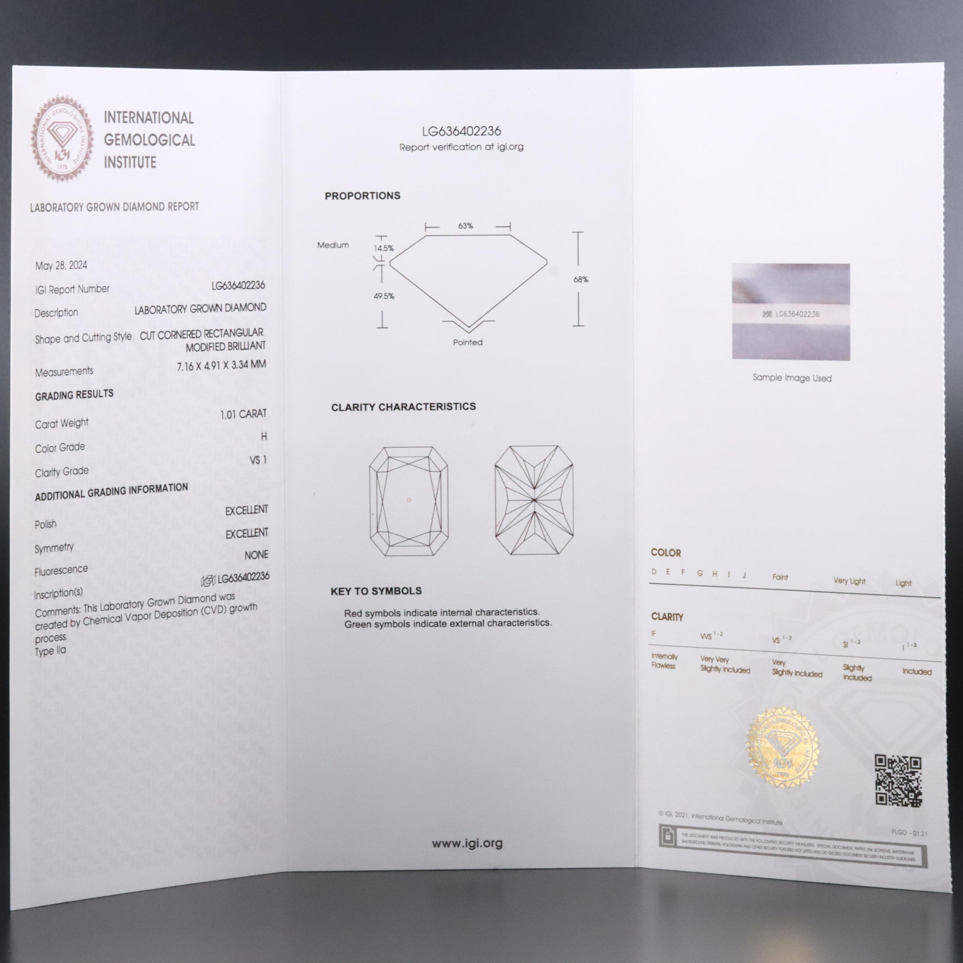 Loose 1.01 CT Lab Grown Diamond with IGI Report