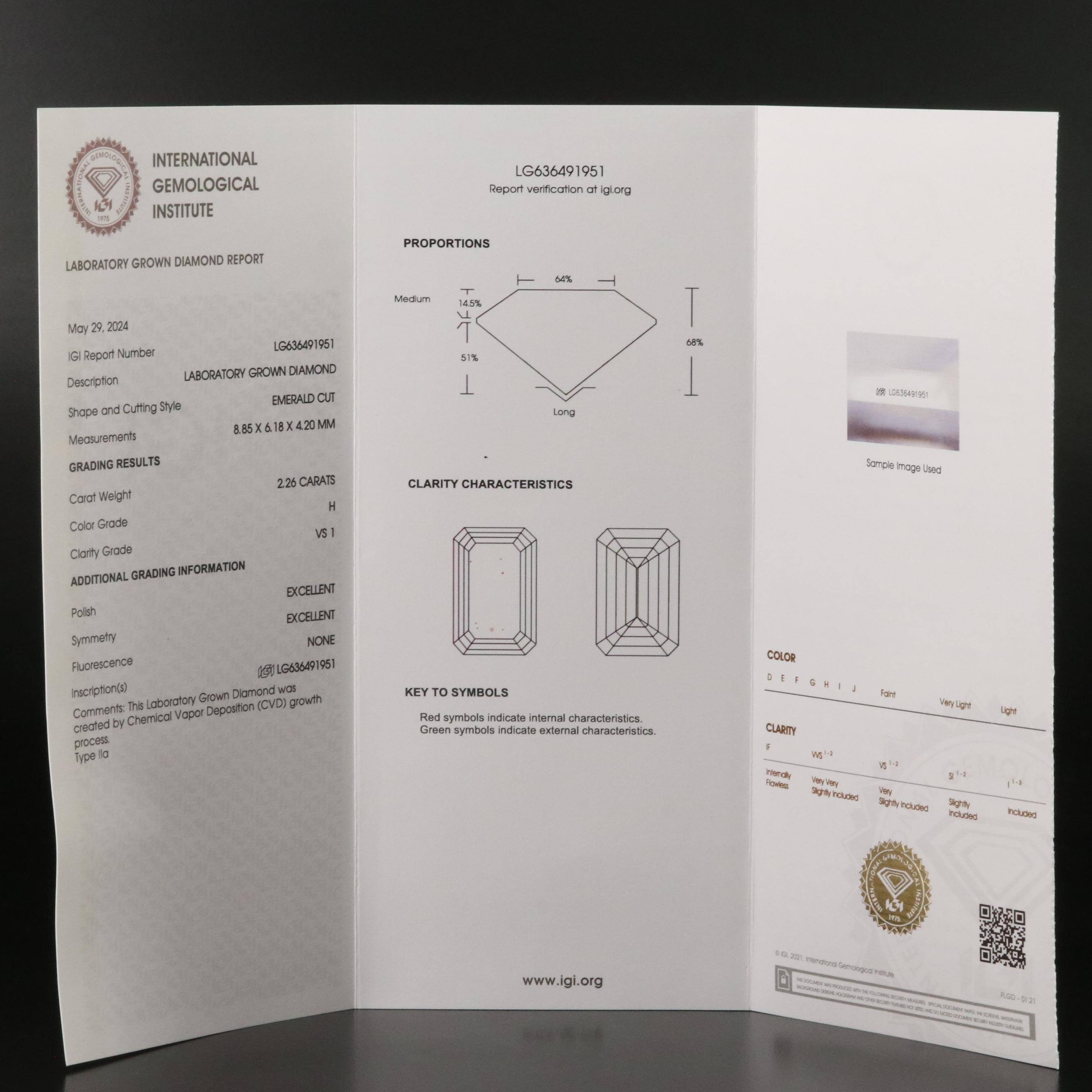 Loose 2.26 CT Lab Grown Diamond with IGI Report