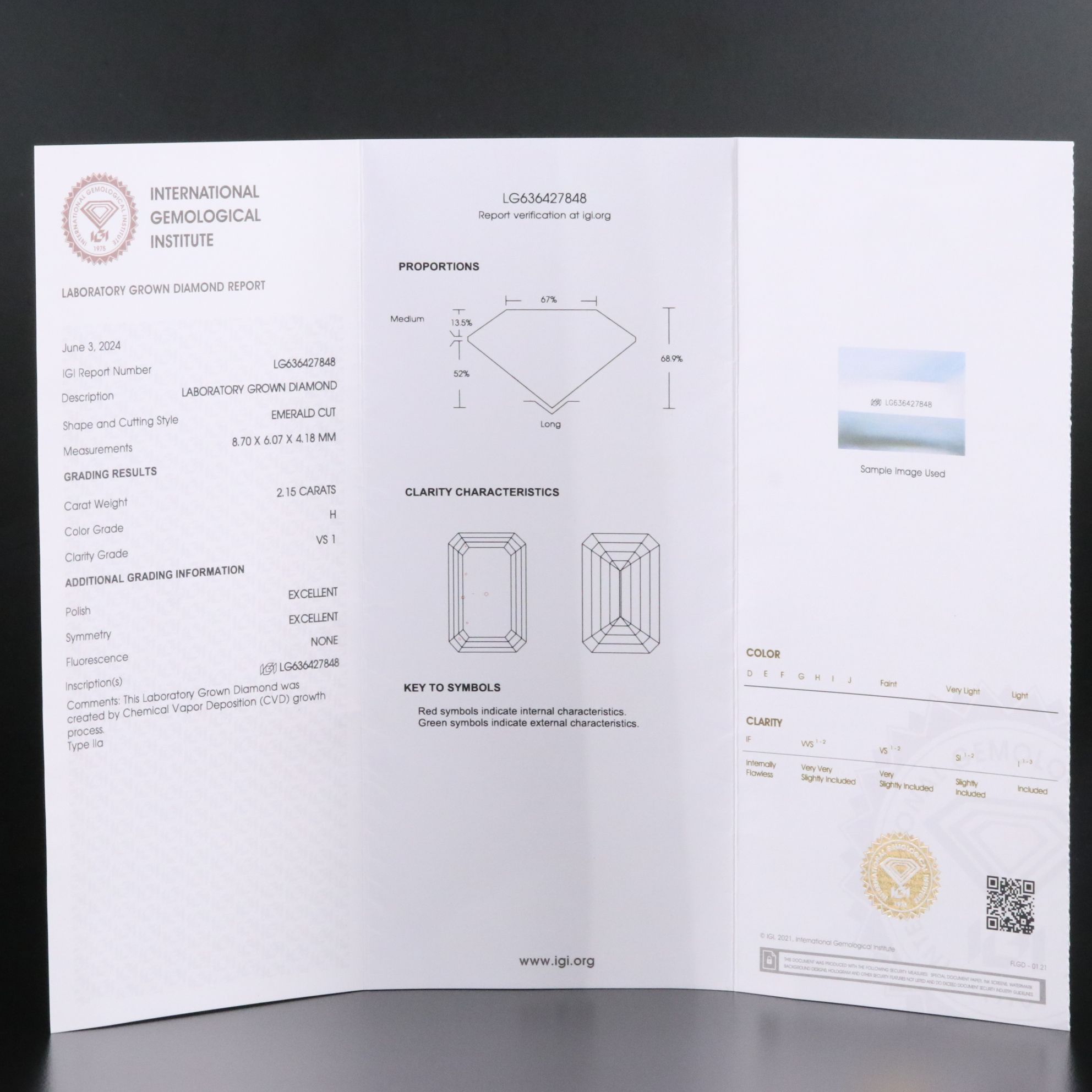 Loose 2.15 CT Lab Grown Diamond with IGI Report