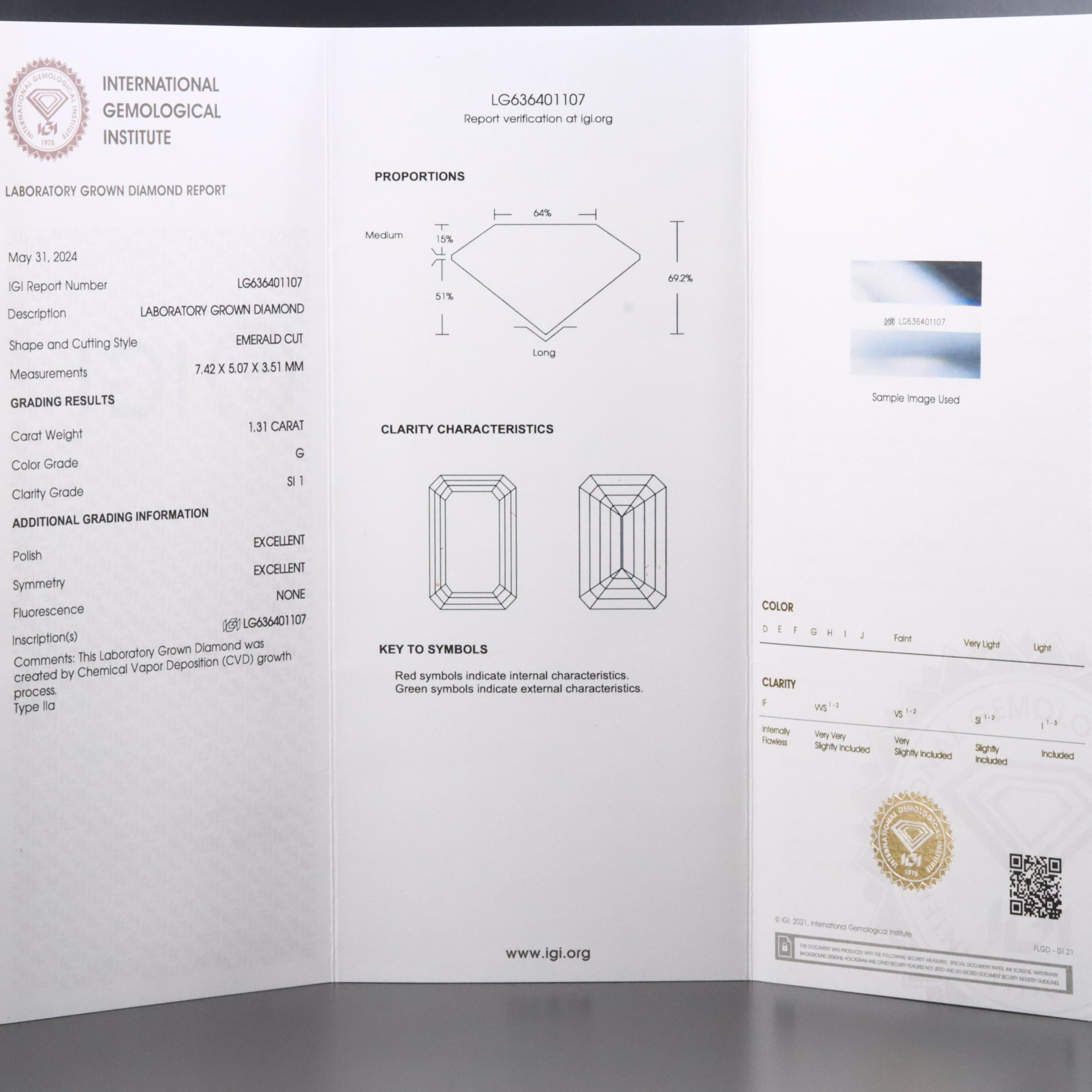 Loose 1.31 CT Lab Grown Diamond with IGI Report