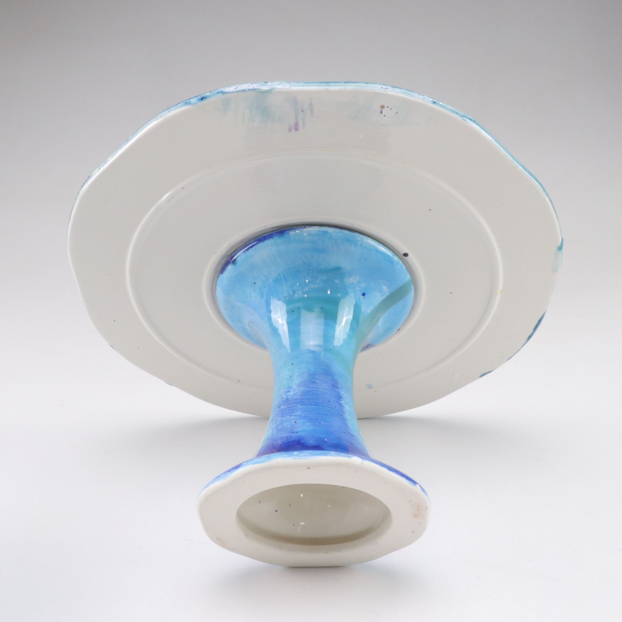 Splatter Glaze Cake Stand with Woven Wire Basket and Studio Pottery Bowl