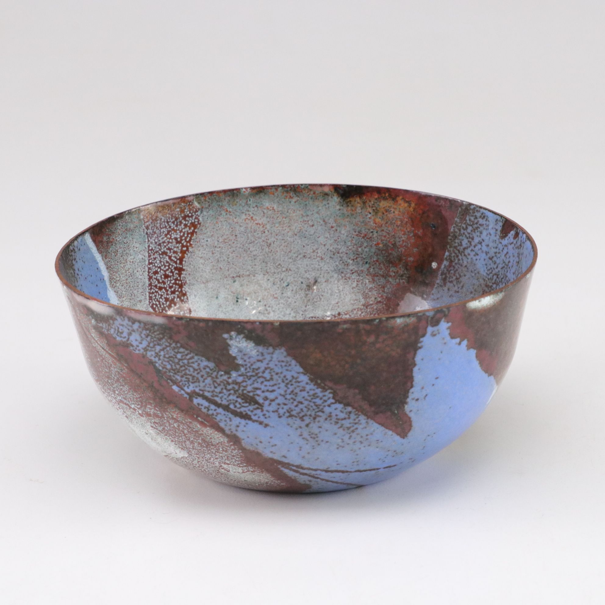 Splatter Glaze Cake Stand with Woven Wire Basket and Studio Pottery Bowl