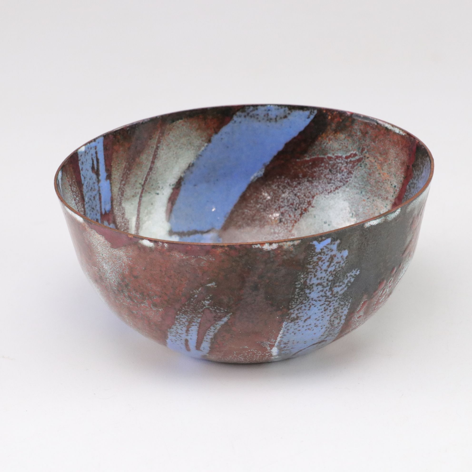 Splatter Glaze Cake Stand with Woven Wire Basket and Studio Pottery Bowl