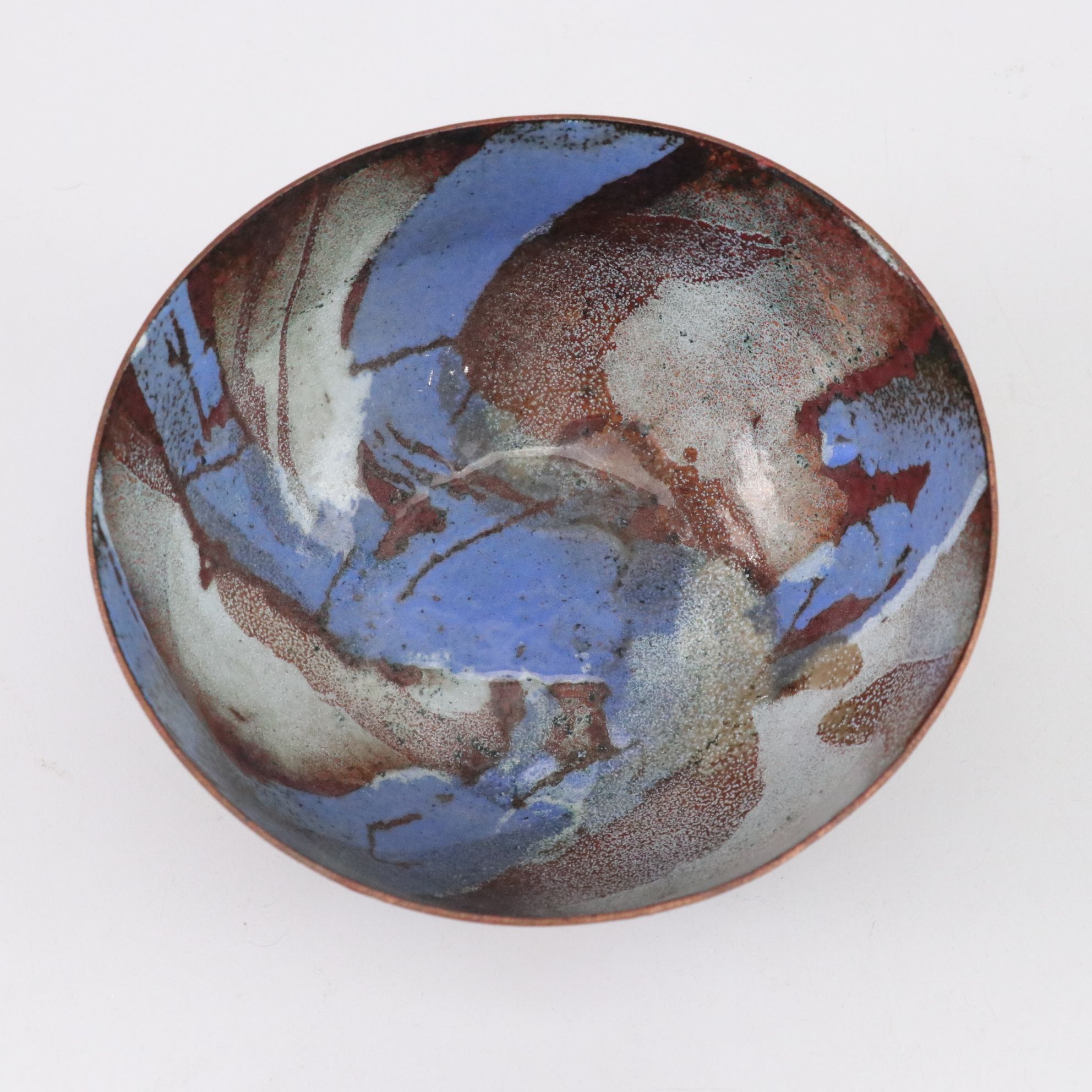 Splatter Glaze Cake Stand with Woven Wire Basket and Studio Pottery Bowl