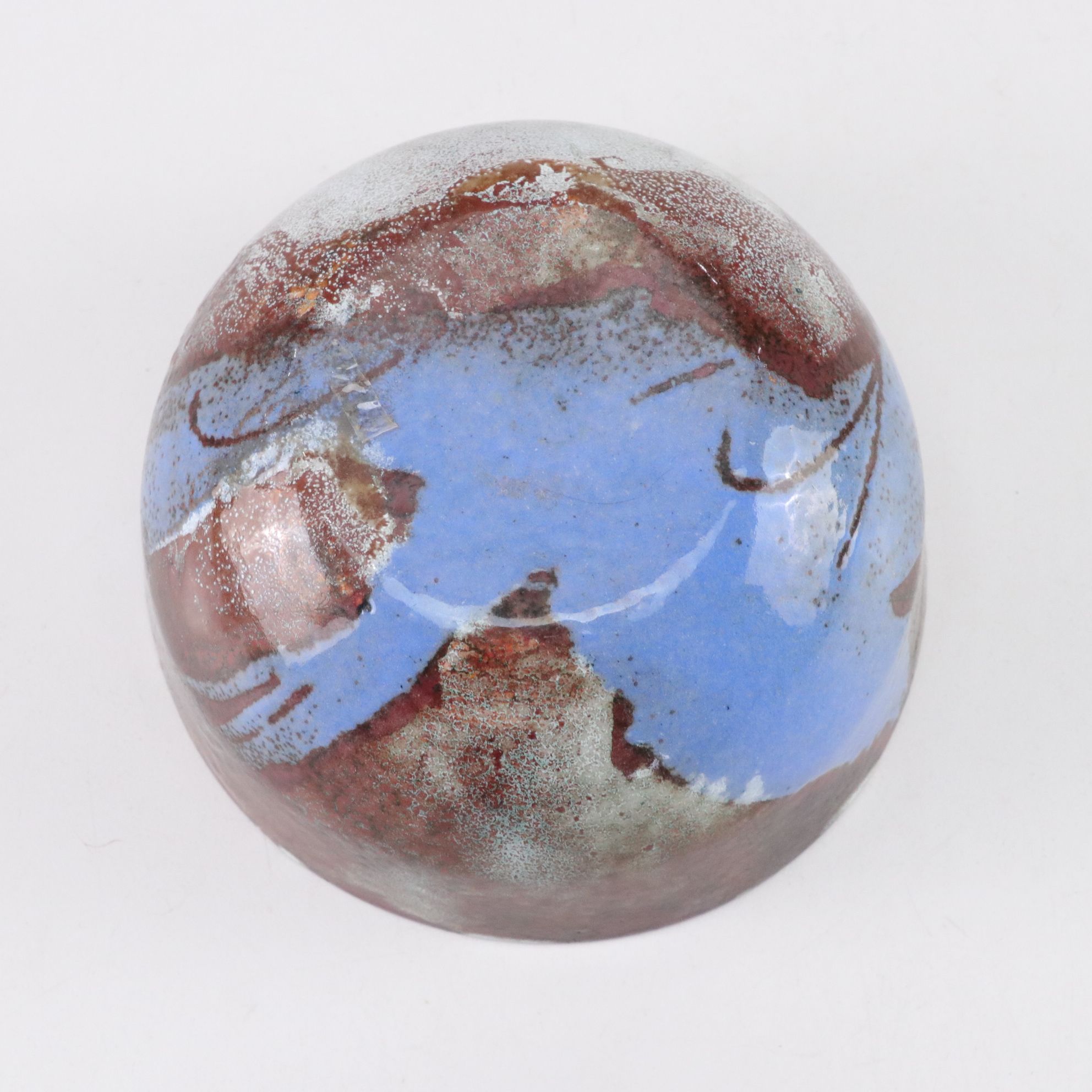 Splatter Glaze Cake Stand with Woven Wire Basket and Studio Pottery Bowl